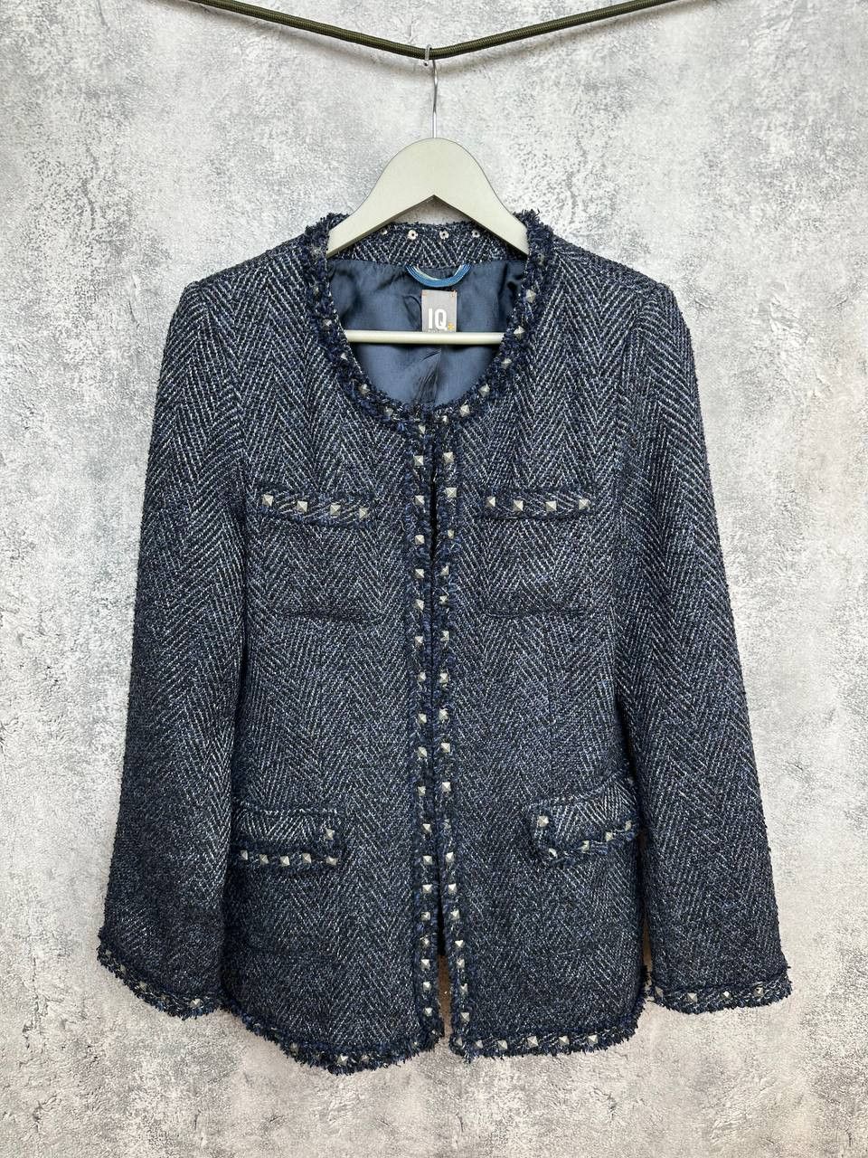 Other IQ+ Berlin Herringbone Tweed Jacket Coat Wool Fringe Trim Size M / US 6-8 / IT 42-44 - 1 Thumbnail