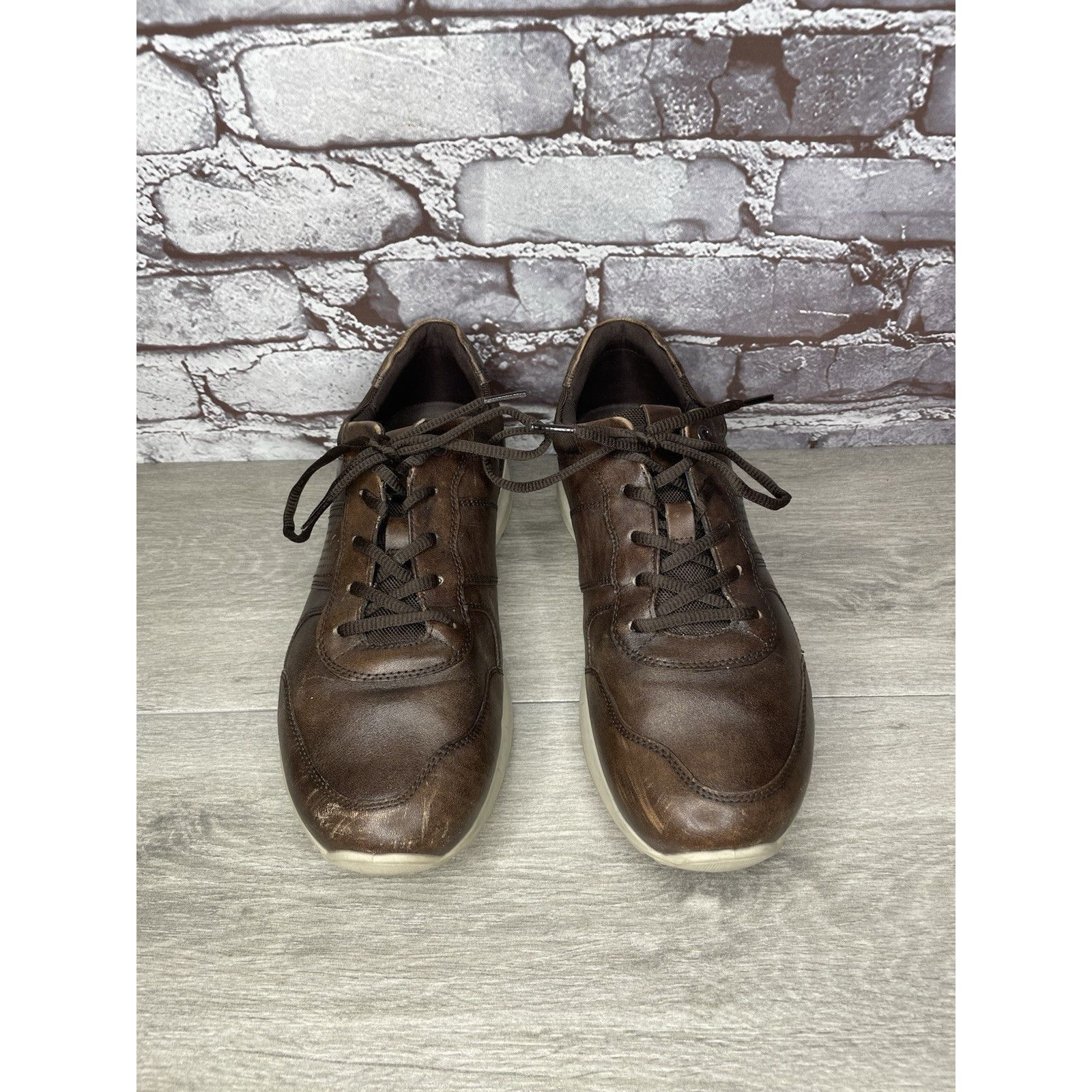 Ecco ECCO Danish Design Brown Leather Casual Low Top Sneakers Men Size US 10.5 / EU 43-44 - 3 Thumbnail