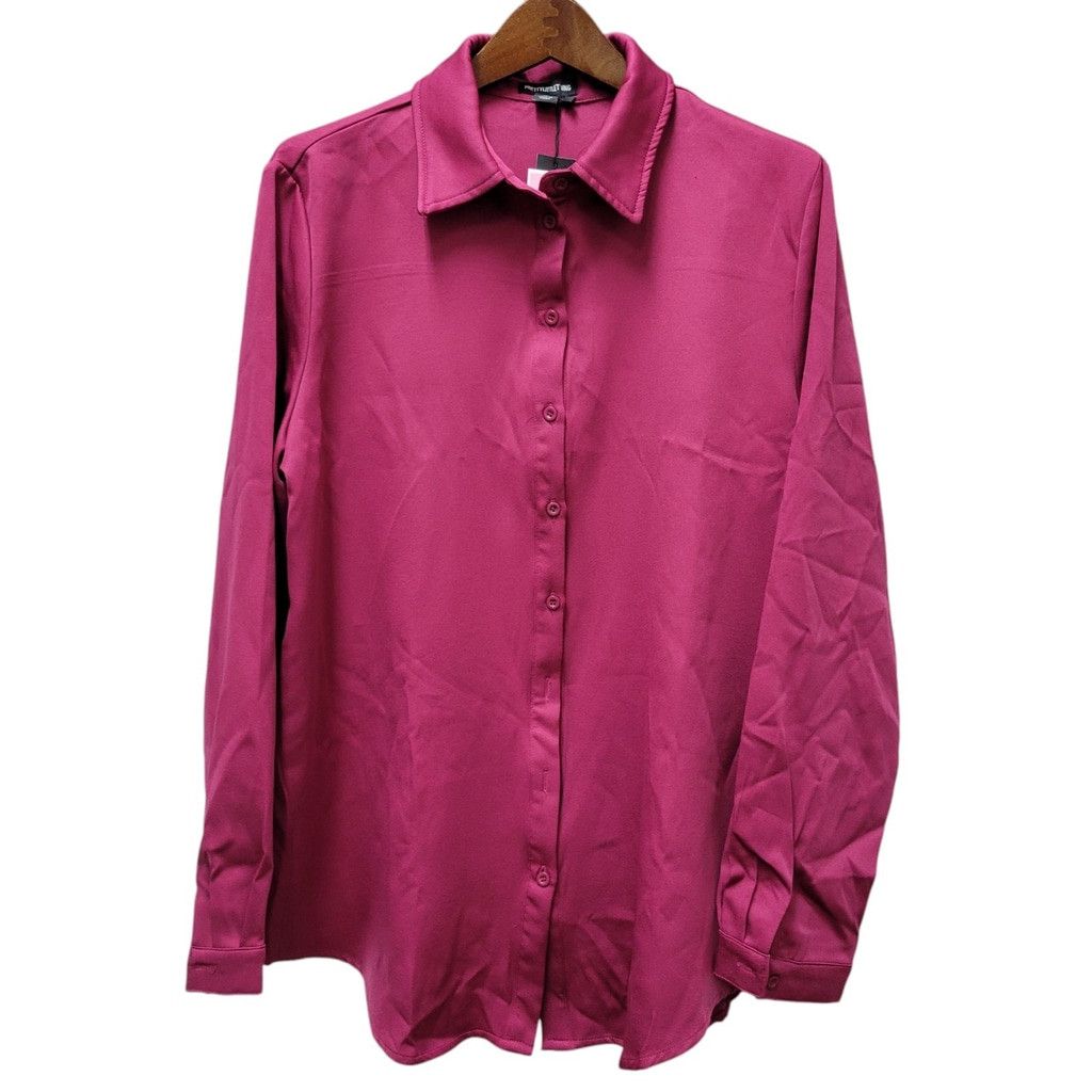 PrettyLittleThing Pretty Little Things Plum Long Sleeves Oversized Shirt Top Size XL / US 12-14 / IT 48-50 - 1 Thumbnail