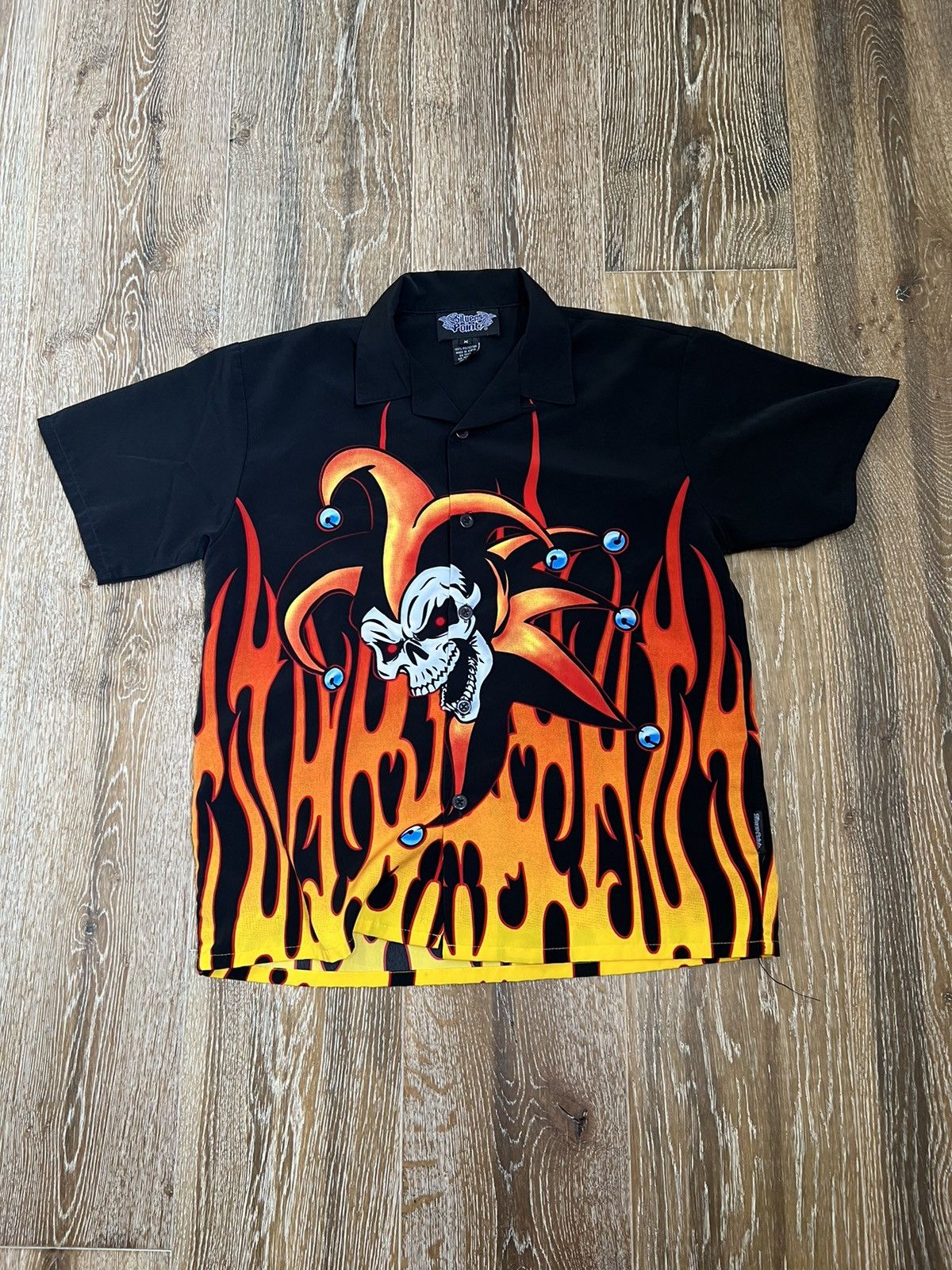 Vintage Vintage silver point skull jester flame button up shirt Size US S / EU 44-46 / 1 - 1 Thumbnail