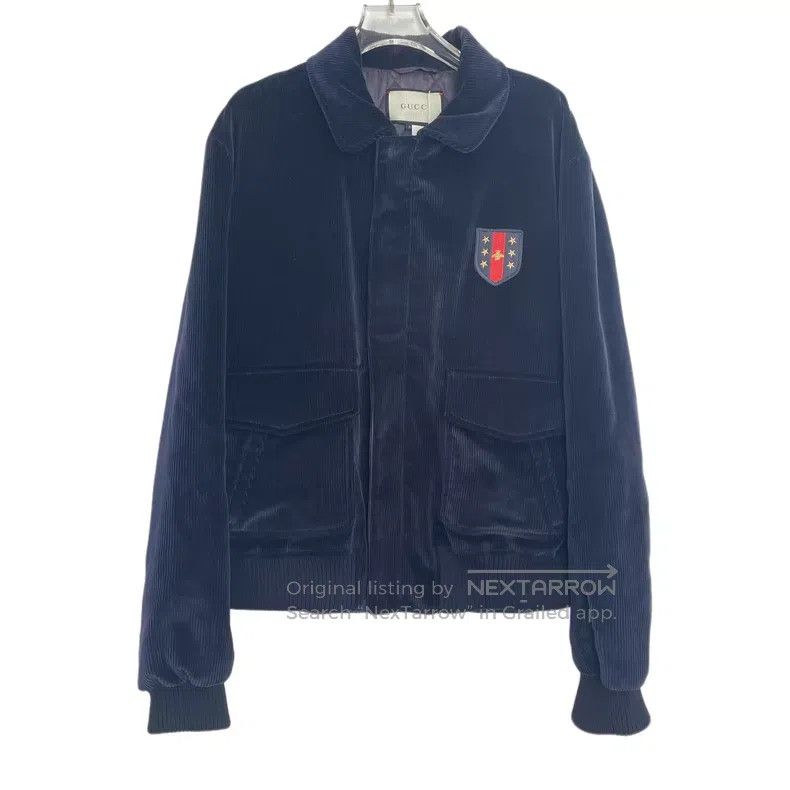 Gucci Gucci Dark blue corduroy bee shield embroidery lapel long- Size US L / EU 52-54 / 3 - 1 Thumbnail