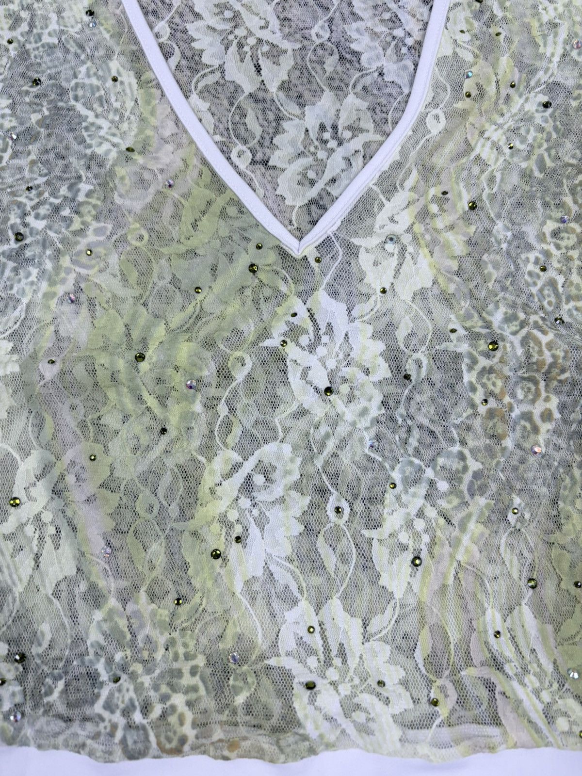 Japanese Brand VTG Mariella Burani Y2K Lace Neon Top Rhinestones Size XS / US 0-2 / IT 36-38 - 3 Thumbnail
