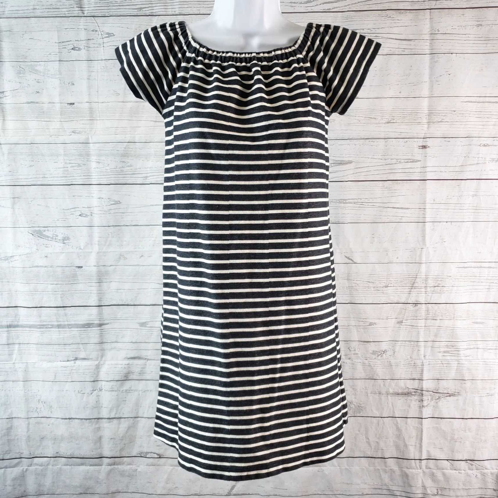 Madewell VINTAGE Madewell Womens Off The Shoulder Dress Sz 2XS Black Stripe Short Sleeve Size 24" / US 00 / IT 34 - 2 Thumbnail