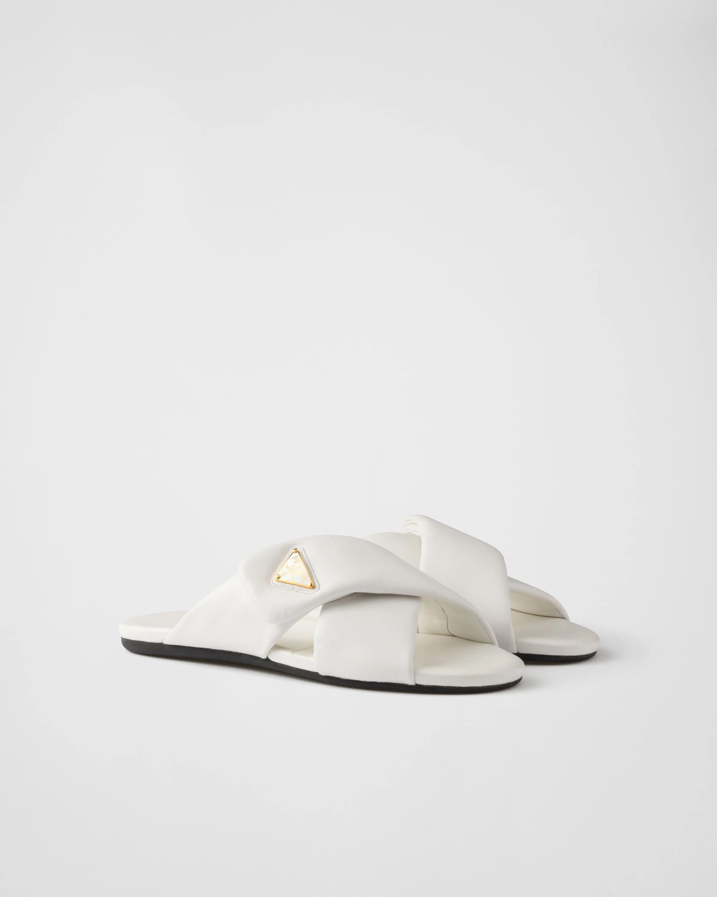 Prada o1B3y1r0526 Padded Nappa Leather Slides in White Size US 9 / IT 39 - 1 Thumbnail