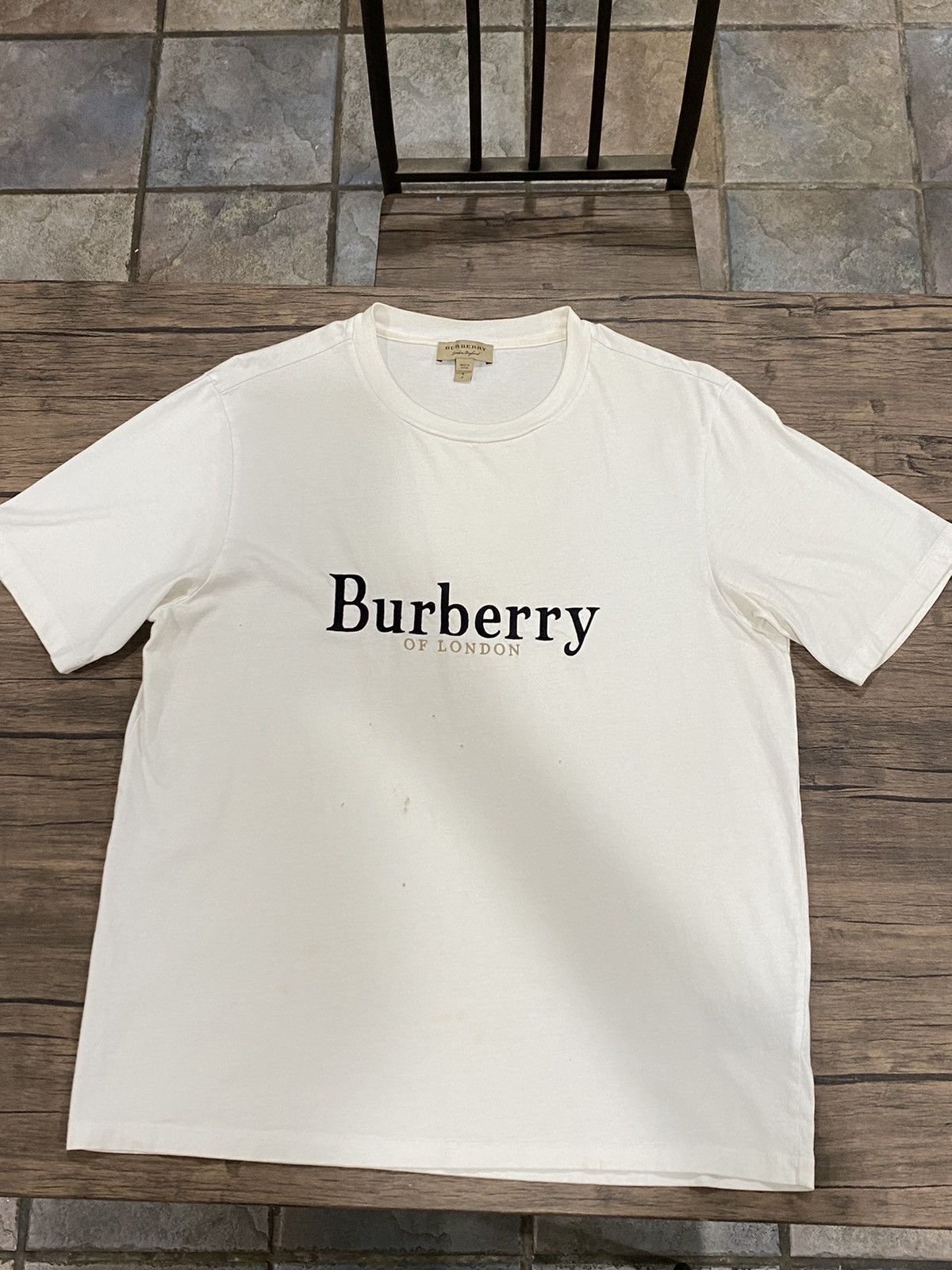 image of Embroidered Burberry Logo Tee in White, Men's (Size Small)