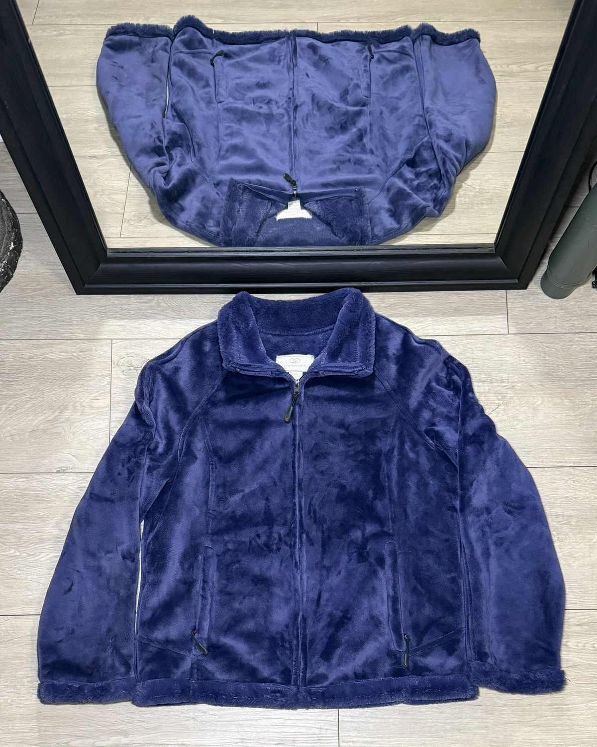 Polo Ralph Lauren Y2K 2000s Women’s Blue Green Tea Fur Lined Zip Up Fleece Size L / US 10 / IT 46 - 1 Thumbnail