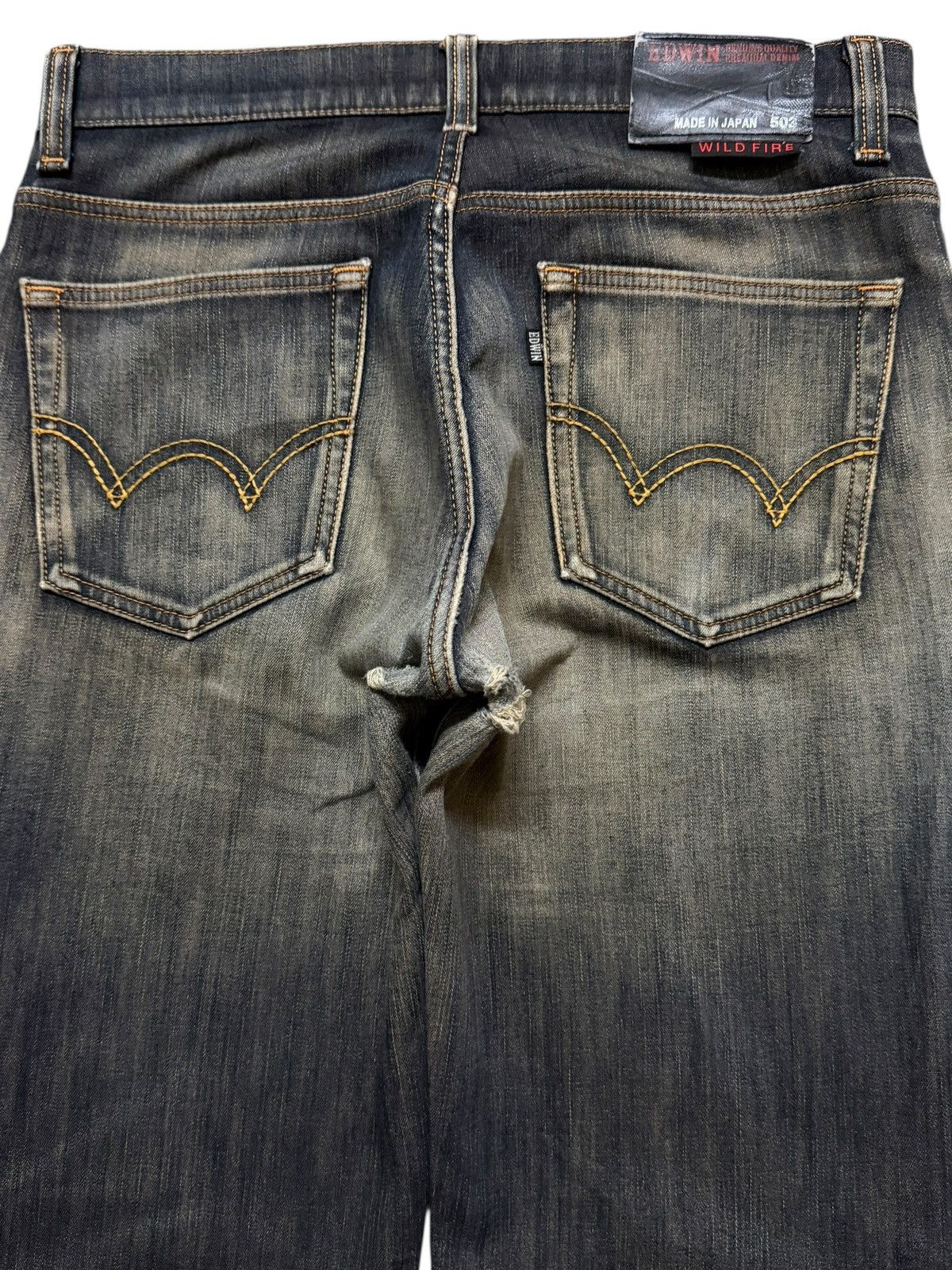 Edwin Vintage 90s Japan Edwin 503 Wild Fire Faded Wash Whiskers Size US 32 / EU 48 - 4 Thumbnail