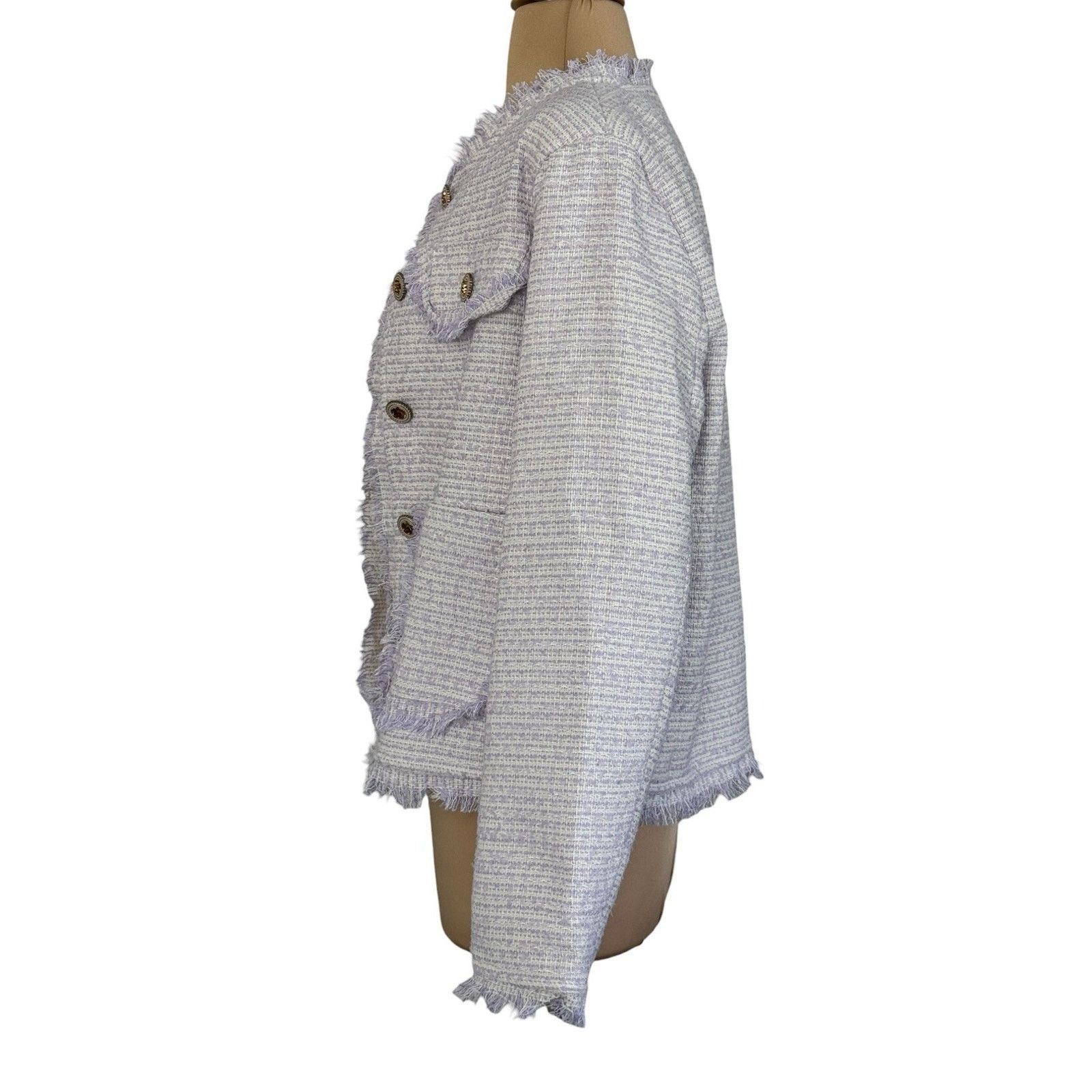 Other BBGD Lavender Tweed Fringe Designer Blazer Jacket Button L Size L / US 10 / IT 46 - 8 Thumbnail