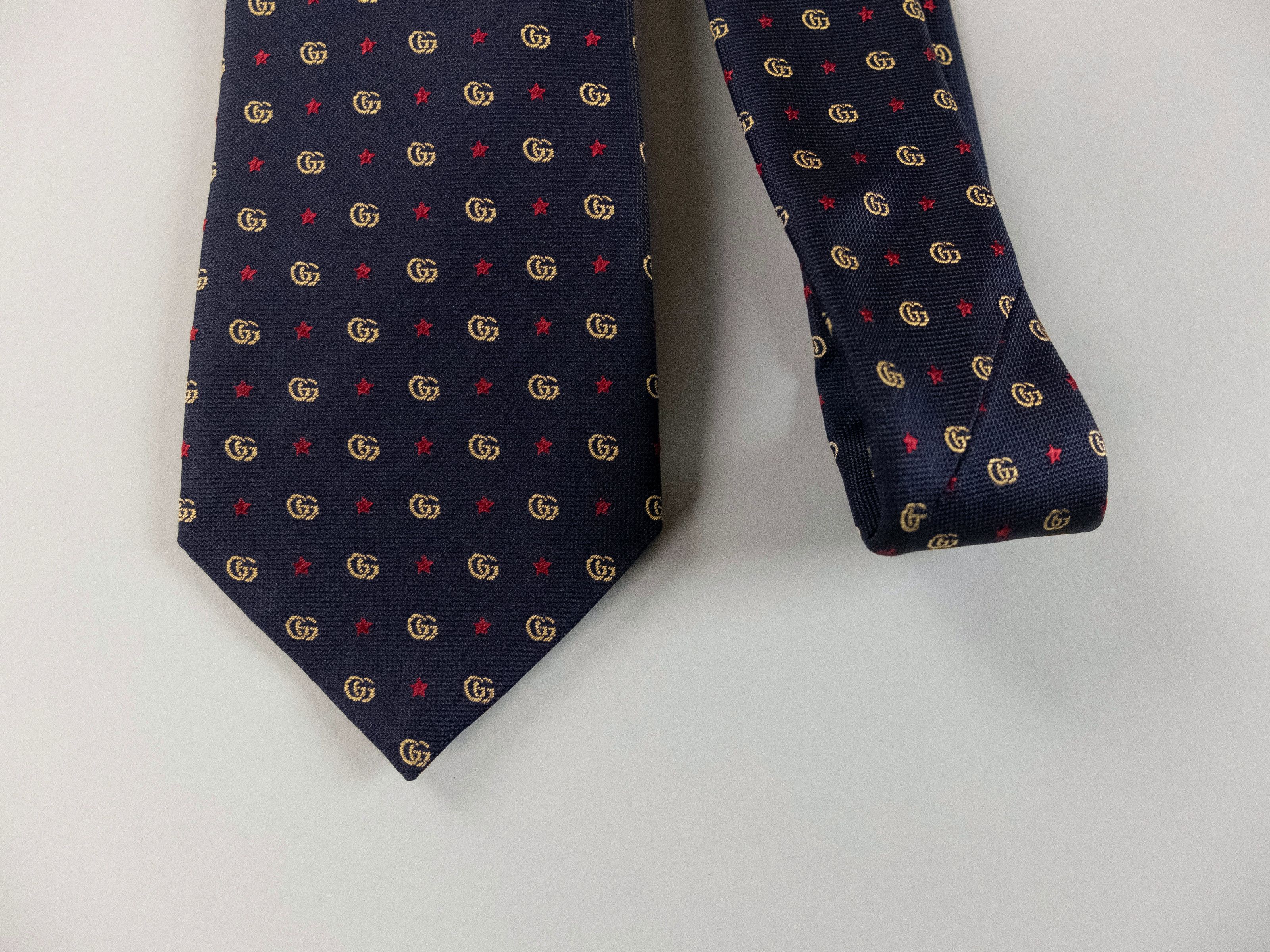 Gucci GUCCI navy blue interlocking GG logo & stars motif silk tie Size ONE SIZE - 2 Thumbnail