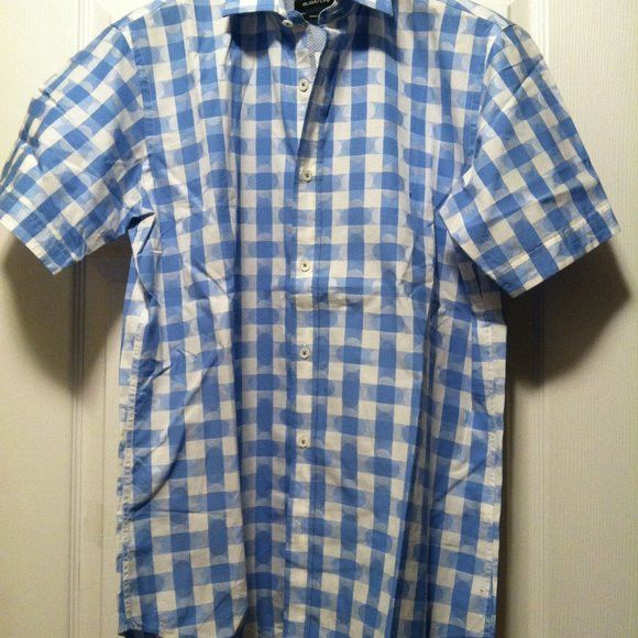 BUGATCHI BUGATCHI MENS NEW BLUE 100%COTTON CASUAL SHIRT SIZE:M Size US M / EU 48-50 / 2 - 1 Thumbnail