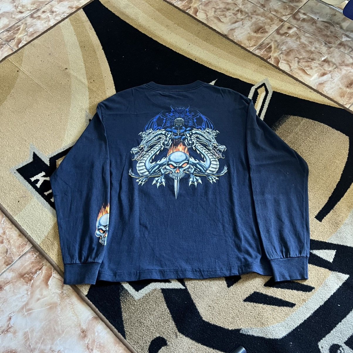 Harley Davidson Long Sleeve 90s Skull Bones Dragon 💙 Size US L / EU 52-54 / 3 - 4 Thumbnail