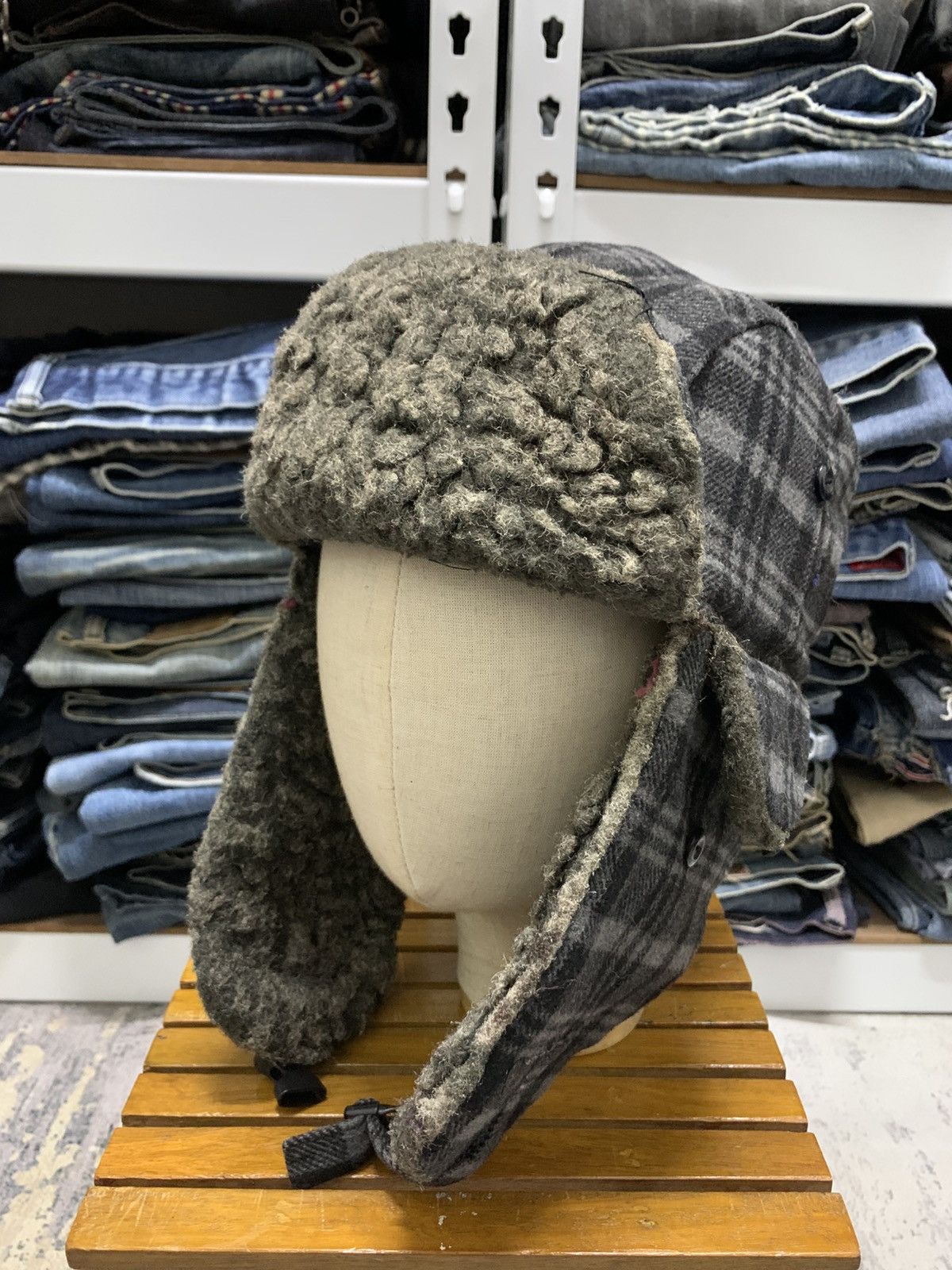 Ushanka Plaid Checked Military Style Fur Trapper Hat