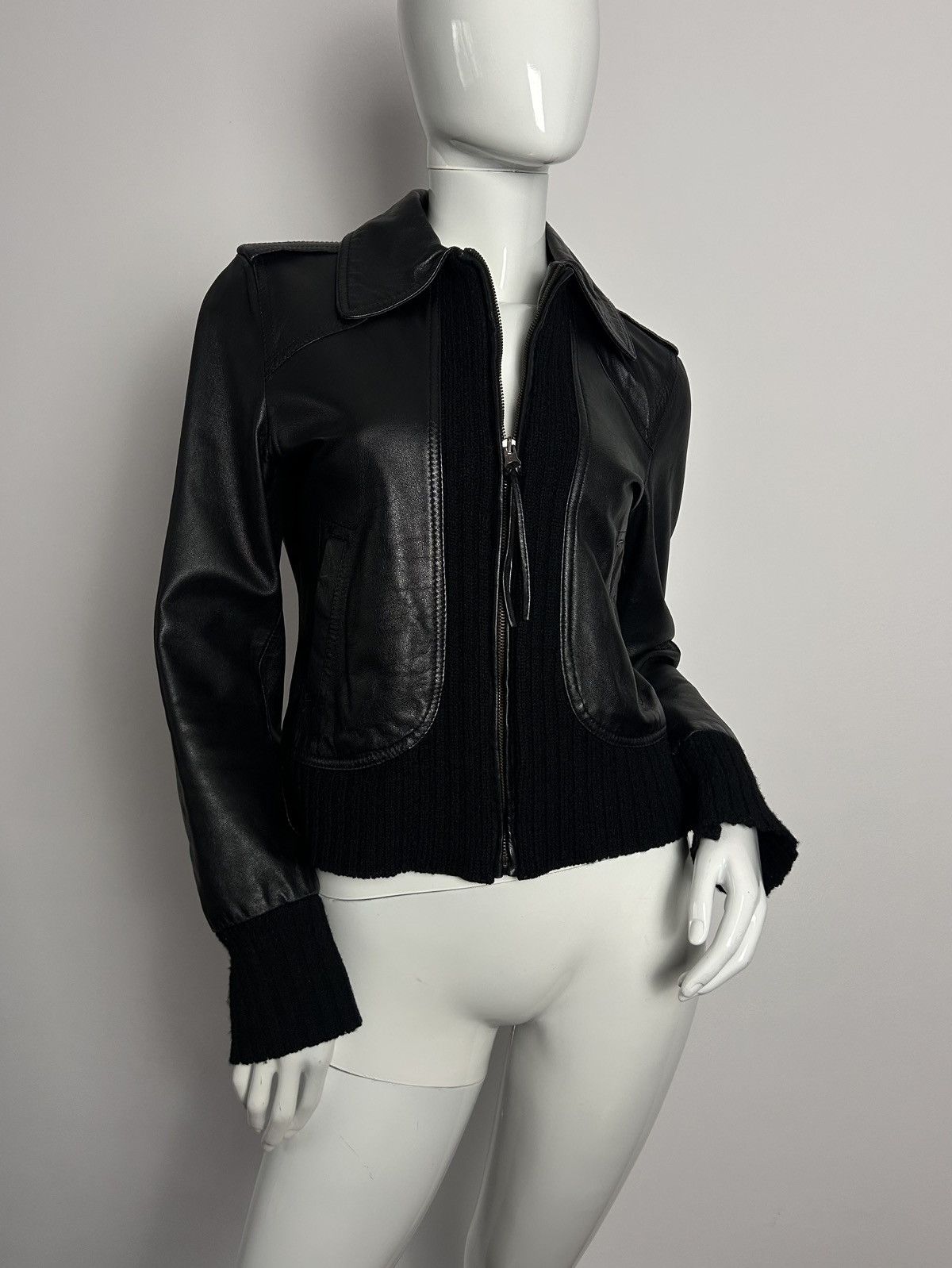 Other French designed vintage black knitted leather bomber jacket Size S / US 4 / IT 40 - 5 Thumbnail