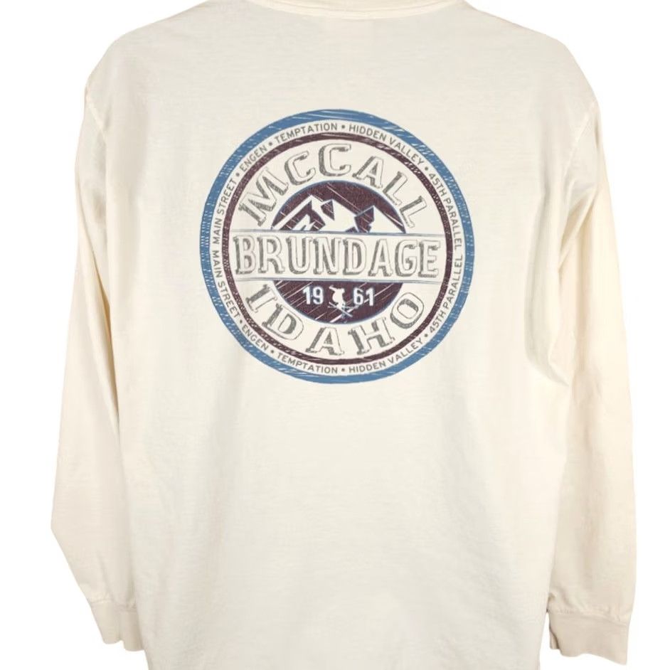 Vintage Ski Brundage T Shirt Mens Large White Destination Tee McCall Idaho Blue 84 Graphic Size US L / EU 52-54 / 3 - 4 Thumbnail