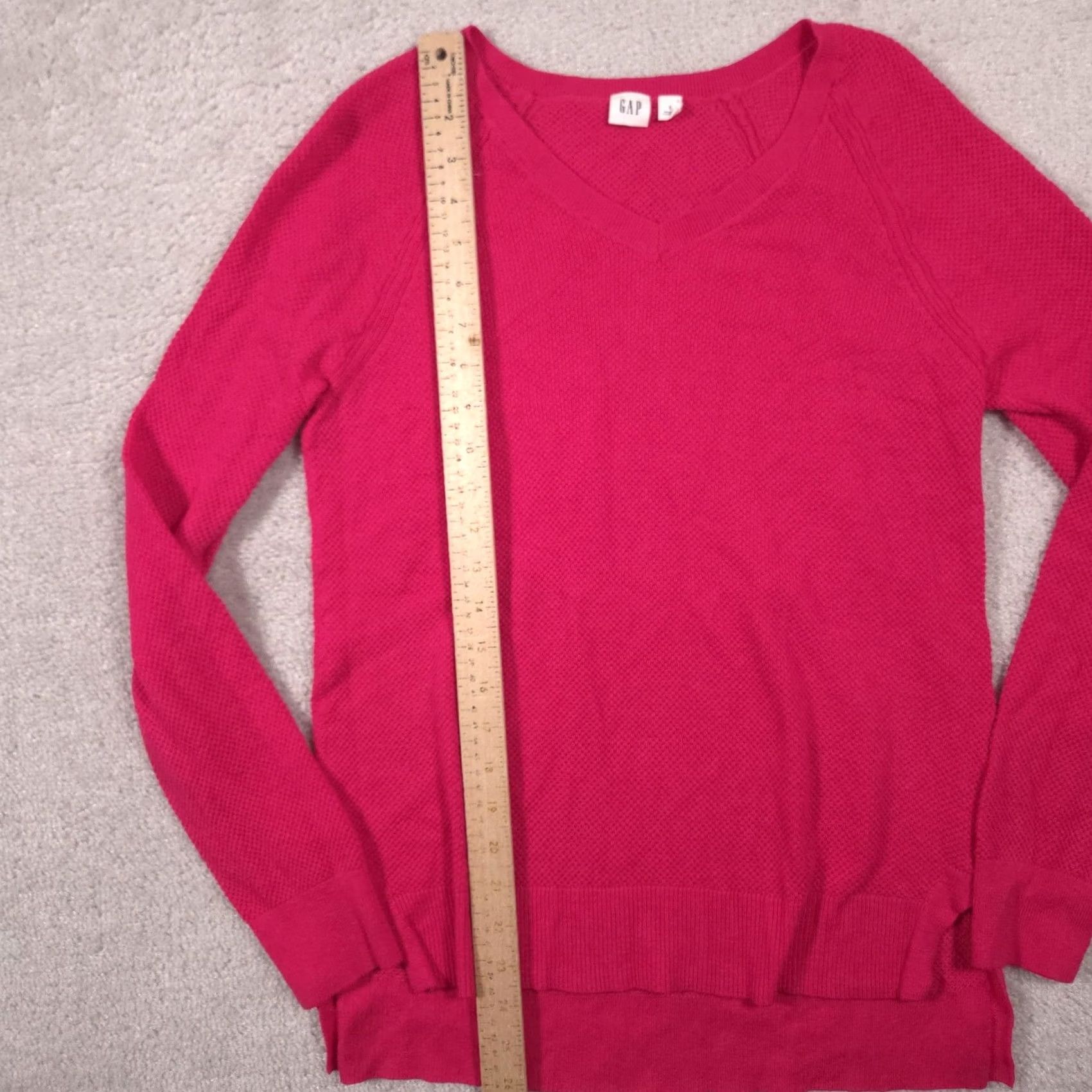 Gap Gap Sweater Womens S Pink V-Neck Waffle Knit Pullover Long Sleeve Pullover Casual Knit Slim Raglan Cuffs Hem Size S / US 4 / IT 40 - 6 Thumbnail