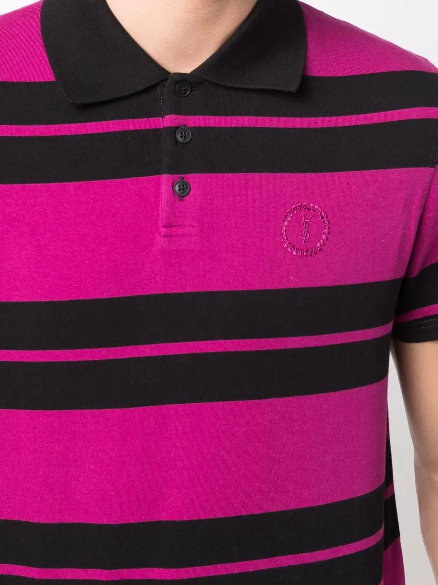 Saint Laurent Paris o1s1wg110724 Polo Shirt Striped Jersey in Dark Pink /Black Size US L / EU 52-54 / 3 - 5 Thumbnail