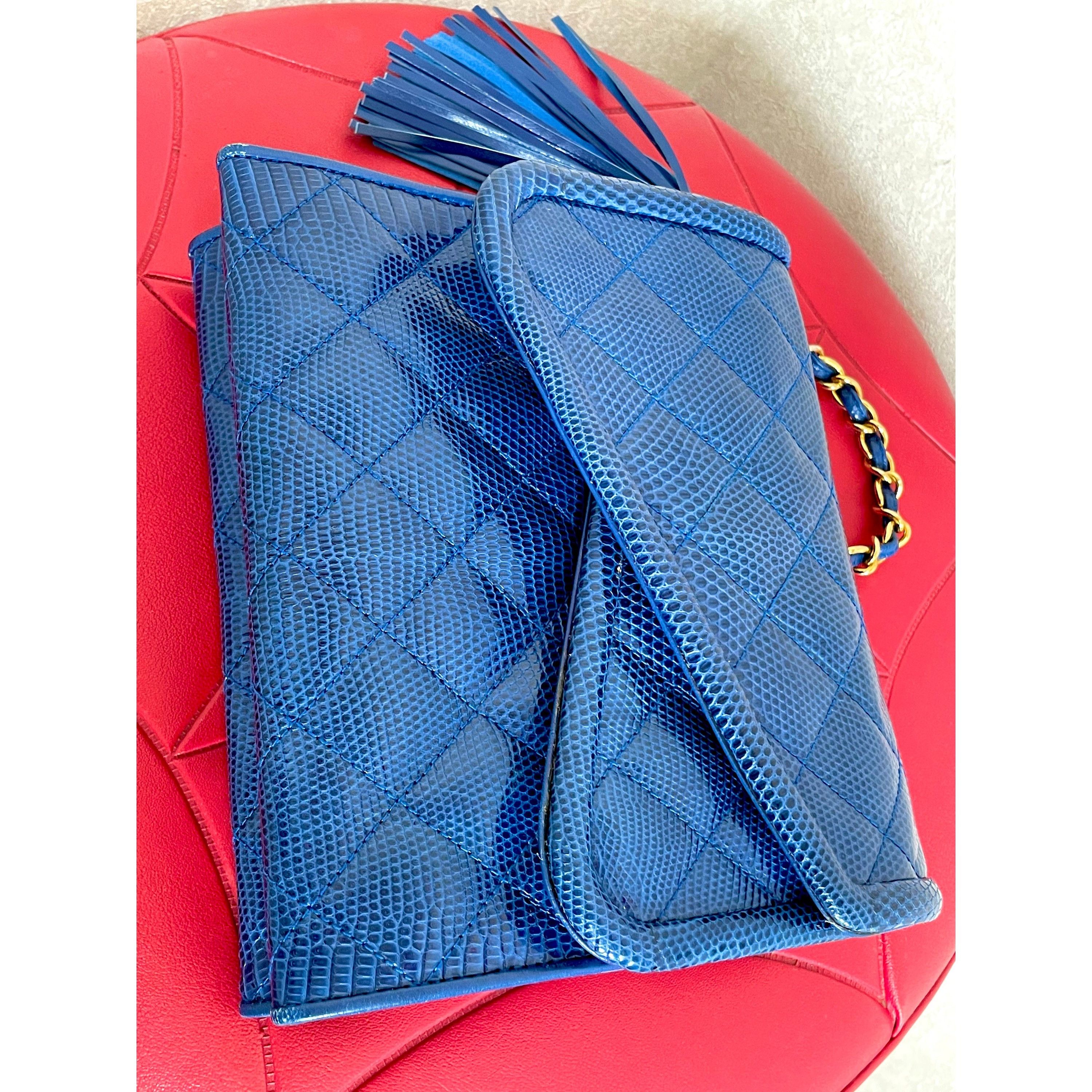 Chanel MINT. Vintage CHANEL blue genuine lizard double envelop bag Size ONE SIZE - 5 Thumbnail