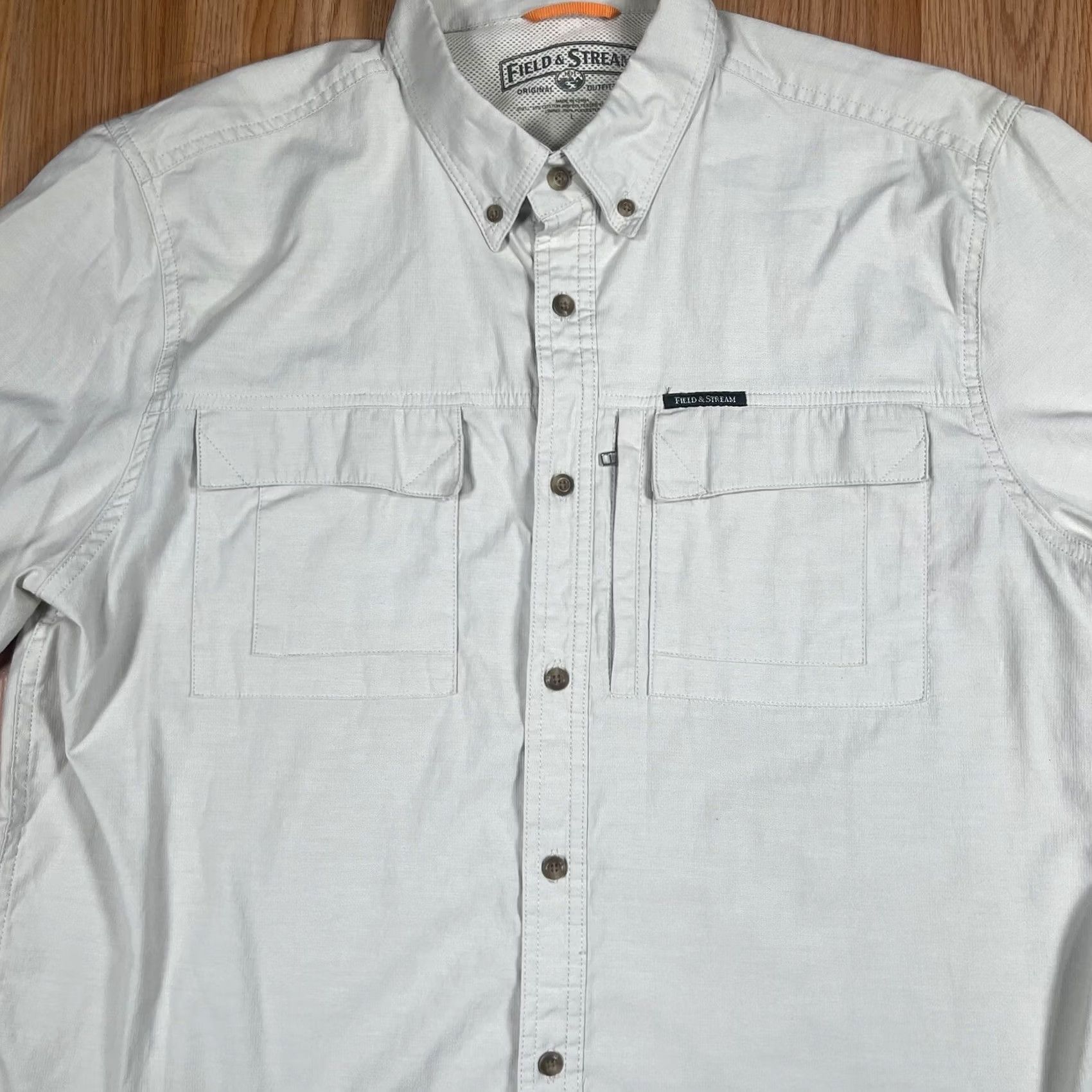 Vintage Field & Stream Shirt Mens L Beige Button-Down Short Sleeve Stretch Crew Neck? Size US L / EU 52-54 / 3 - 2 Thumbnail