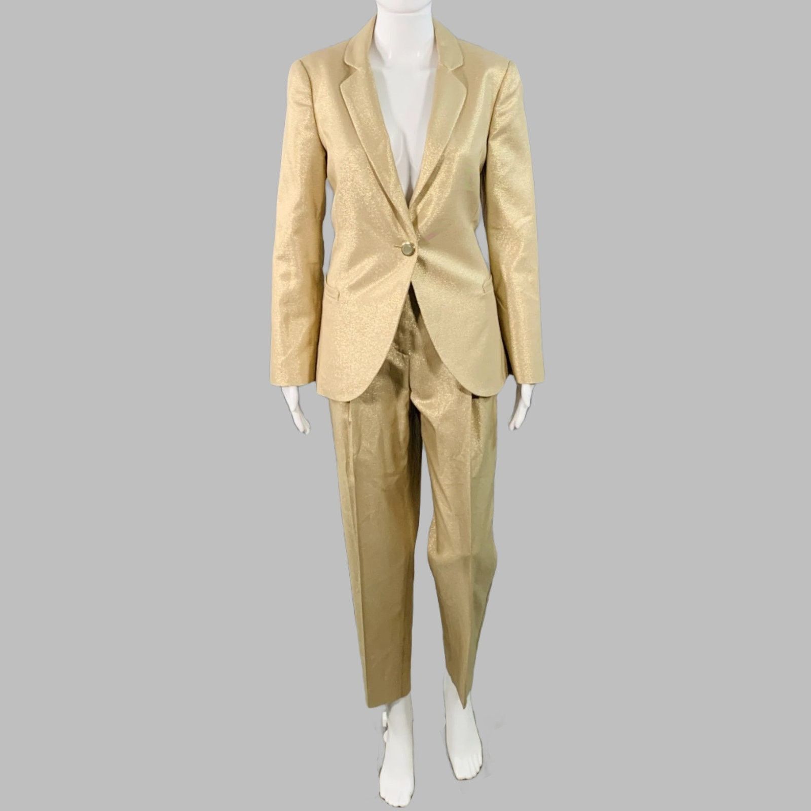 Emporio Armani EMPORIO ARMANI Size M Gold Metallic Notch Lapel Pantsuit Size 32" / US 10 / IT 46 - 2 Thumbnail