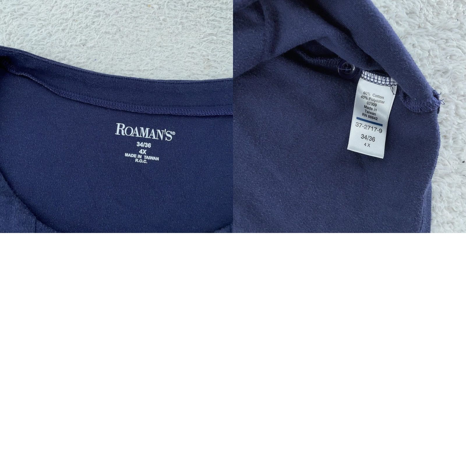 Vintage Roaman's Shirt Women's 4X Tunic 3/4 Sleeve Scoop Neck Pleated Pockets Blue Cotton Blend Polyester Size XXL / US 16-18 / IT 52-54 - 8 Thumbnail