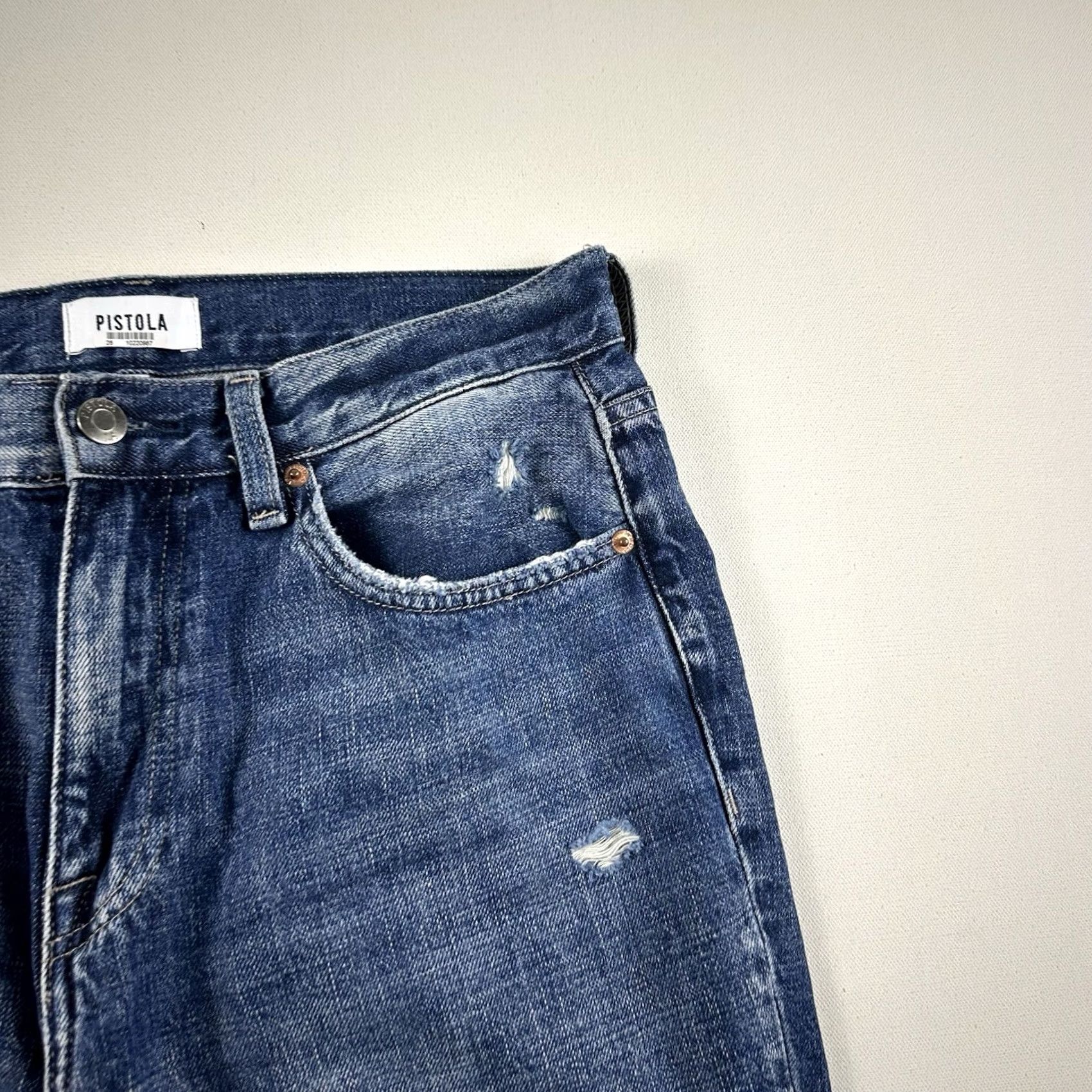 Pistola Pistola Jeans Distressed High-Rise Wide-Leg Ankle 28 Blue Womens Size 28 Jeans Bobbie Distressed Wide-Leg Blue Size 28" / US 6 / IT 42 - 7 Thumbnail