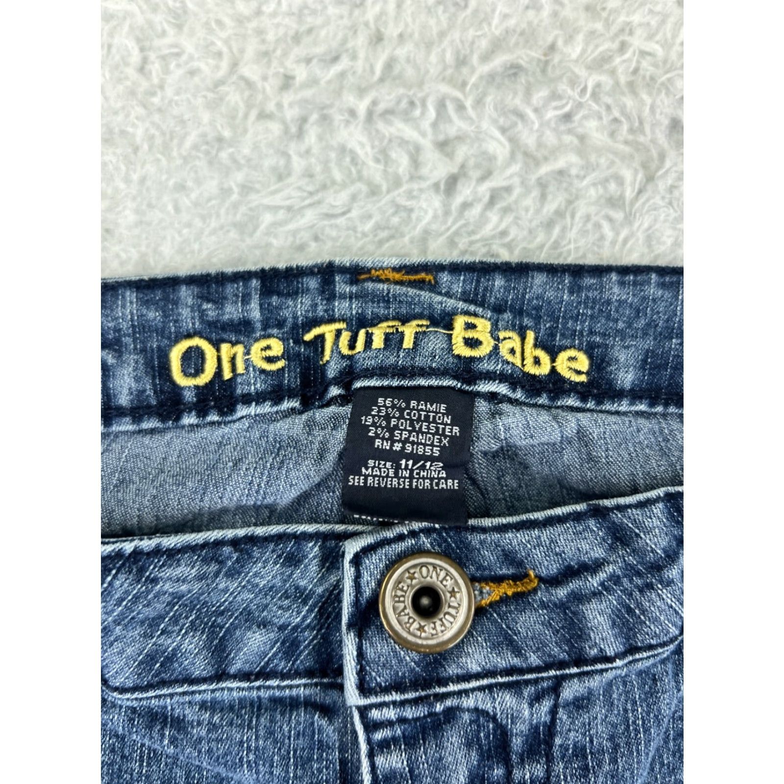 Denime One Tuff Babe Jeans Women 11 Blue Denim Bootcut Low Rise Embroidered Ramie Cotton Blend Size 32" / US 10 / IT 46 - 3 Thumbnail