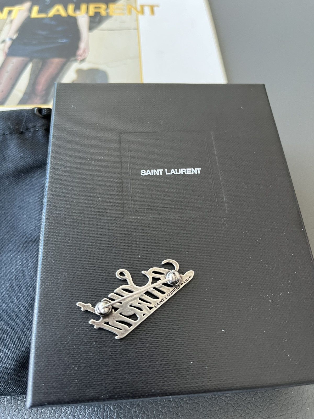 Hedi Slimane × Saint Laurent Paris × Yves Saint Laurent Saint Laurent Rare Runway Logo Brooch Brass Metal Brand New Size ONE SIZE - 4 Thumbnail