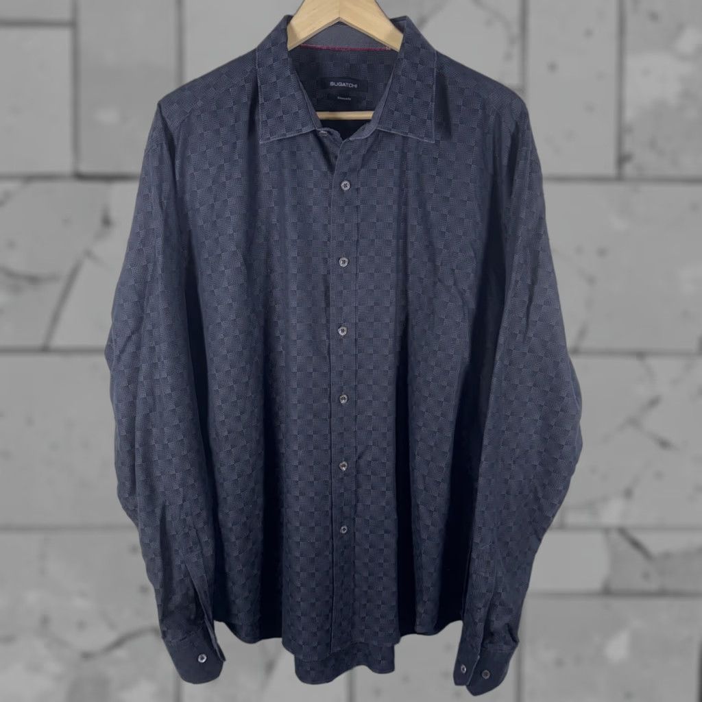 BUGATCHI Bugatchi Shaped Fit Gray Button-Up Shirt Mens XL Pit To Pit 27” Long Sleeve Regular Size US XL / EU 56 / 4 - 1 Thumbnail