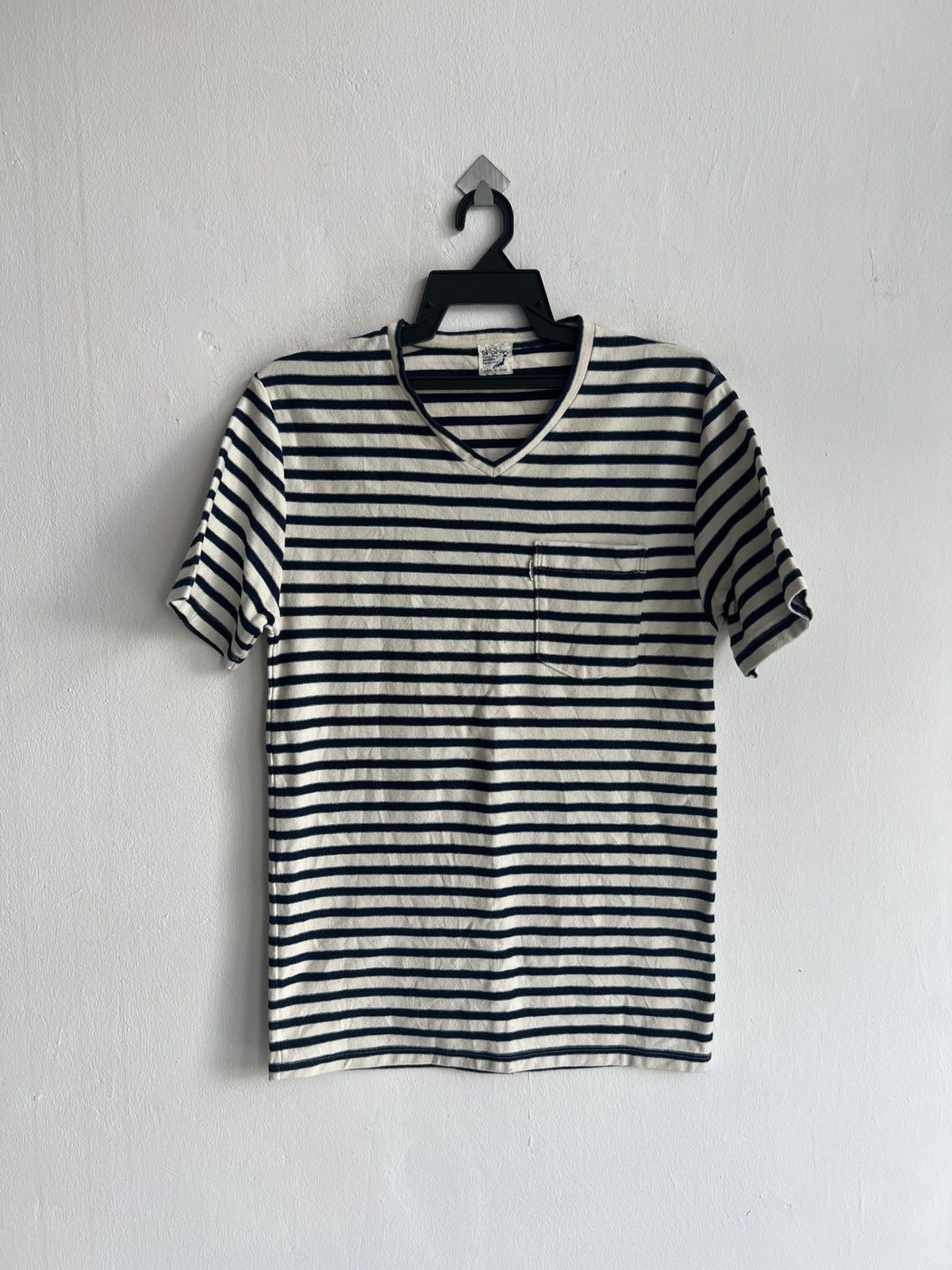 Orslow Orslow Japan Indigo Dyed Rockabilly Striped Pocket Tee Shirt Size US S / EU 44-46 / 1 - 1 Thumbnail