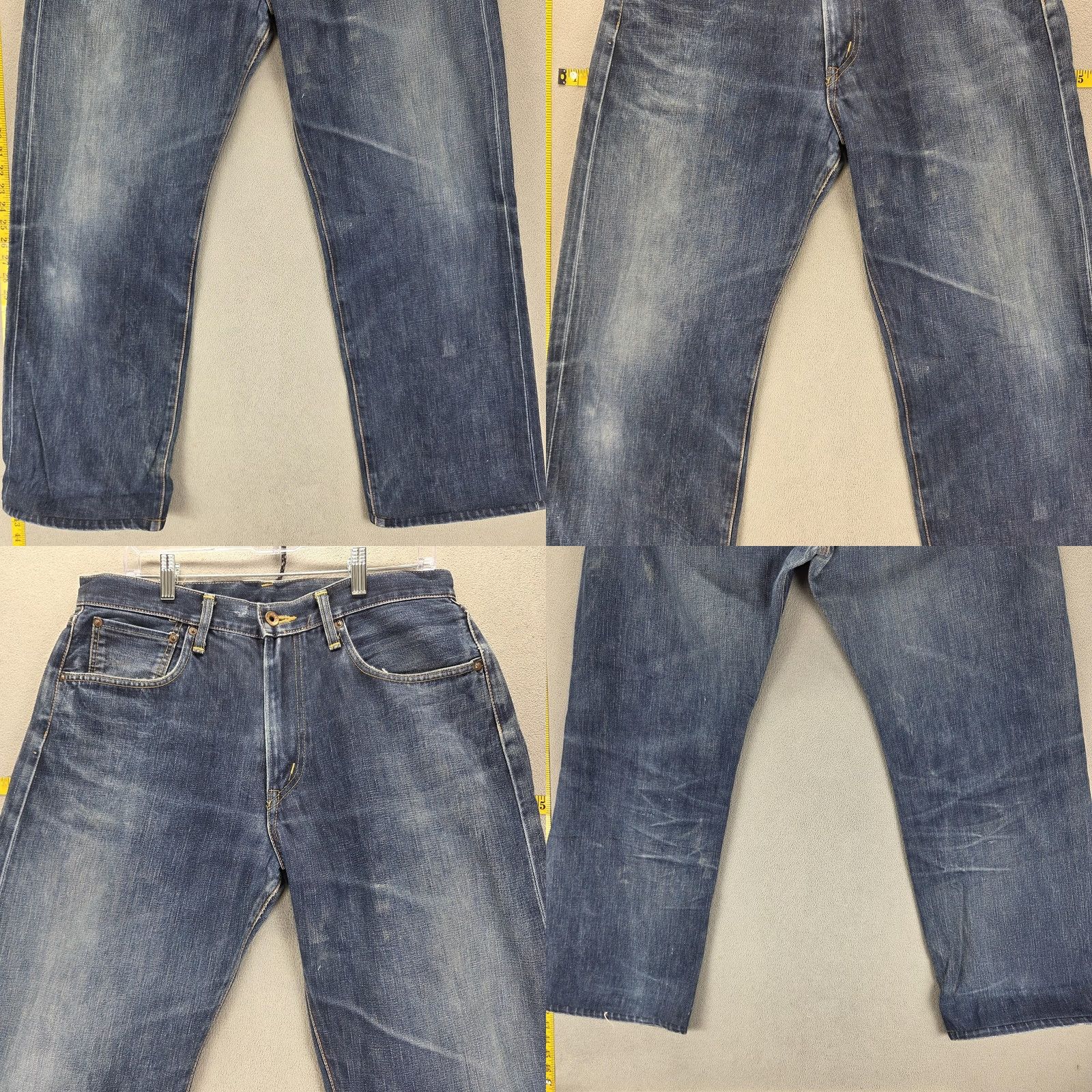 Edwin Edwin Jeans Mens 33x30 Blue Regular Straight 505 Denim Honeycomb Whiskers Fits Size US 33 - 9 Thumbnail