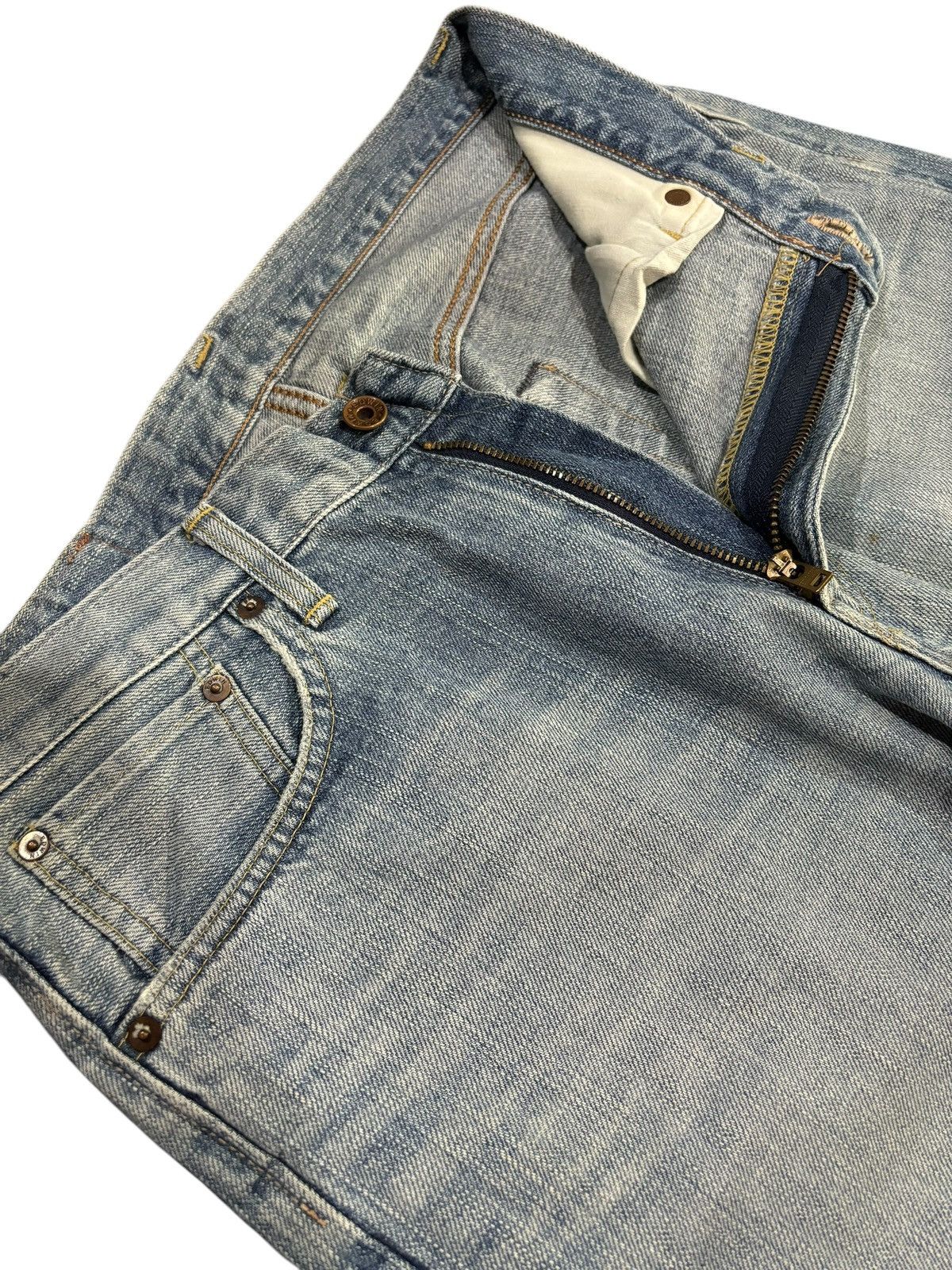 Edwin × Japanese Brand × Self Edge 90s Vtg Edwin 505z Selvedge Orange Tag Faded Jeans Size US 33 - 5 Thumbnail