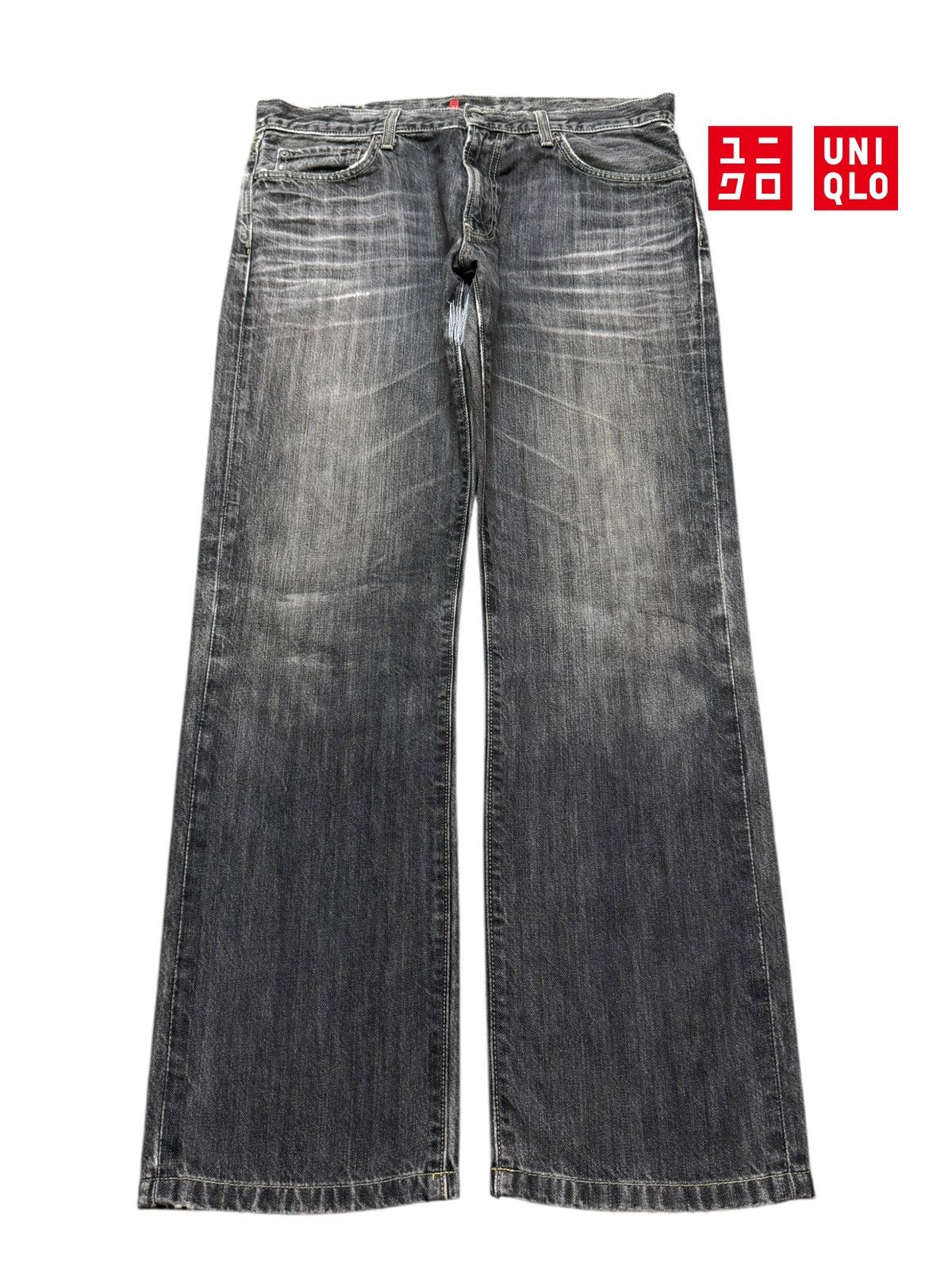 Uniqlo Vintage Y2K Japanese Uniqlo Faded Wash Whiskers Relaxed Fits Size US 35 - 1 Thumbnail