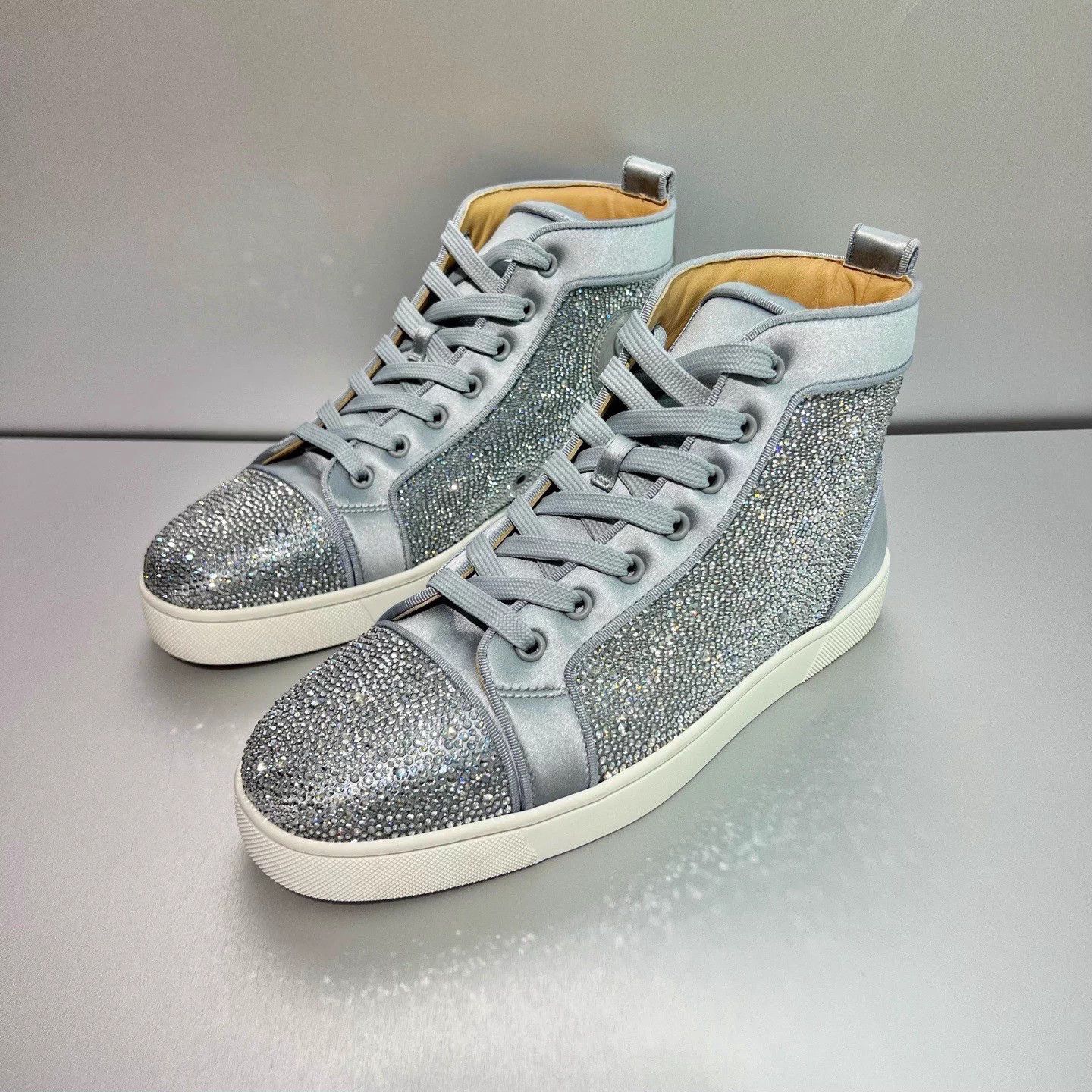 Christian Louboutin CL High-Top Silver Crystal Sneakers 41.5 EU Like New Size US 8.5 / EU 41-42 - 1 Thumbnail