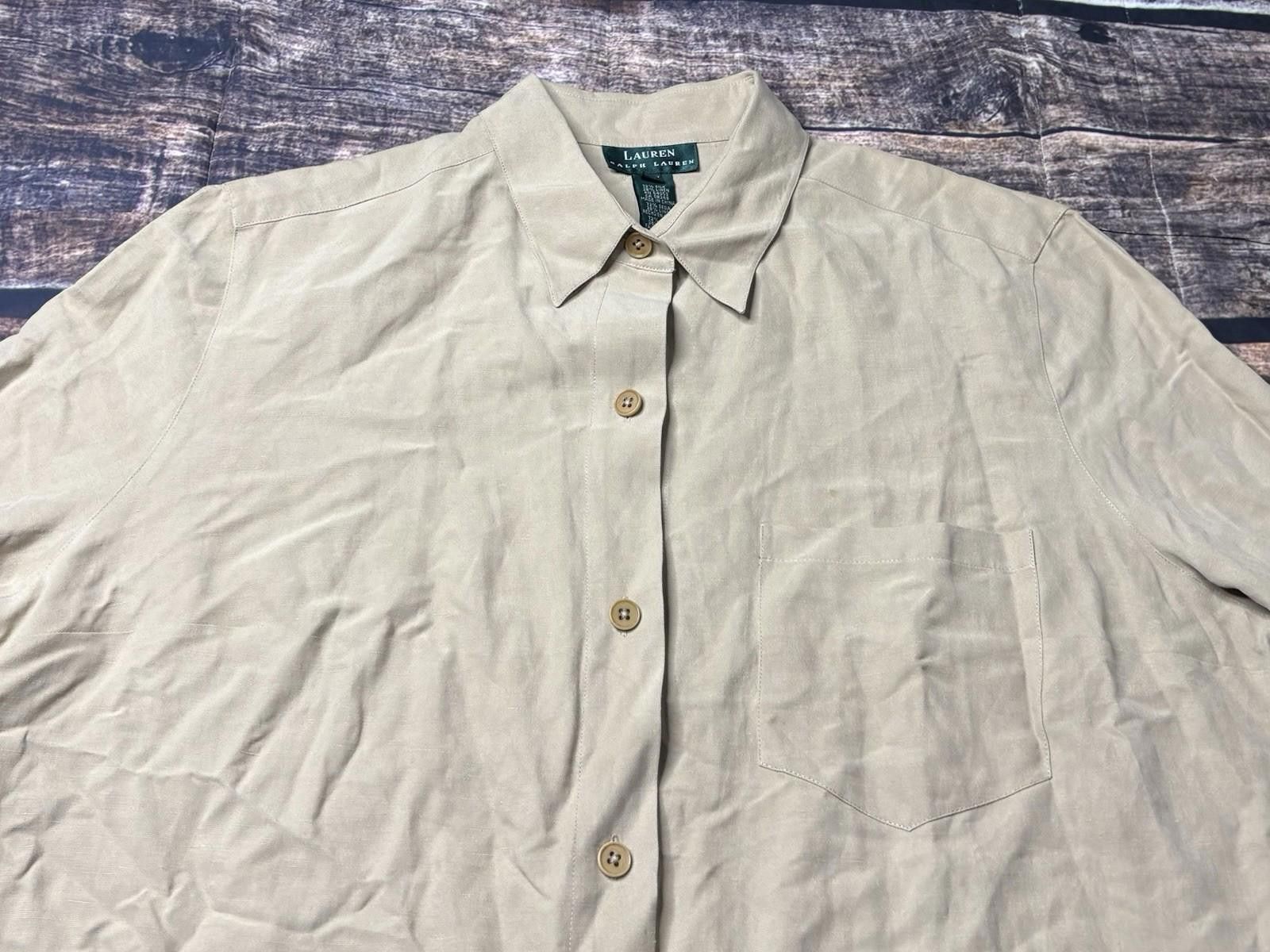Lauren Ralph Lauren Lauren Ralph Lauren Top Womens 18W Linen Silk Blouse Beige Size XXL / US 16-18 / IT 52-54 - 4 Thumbnail