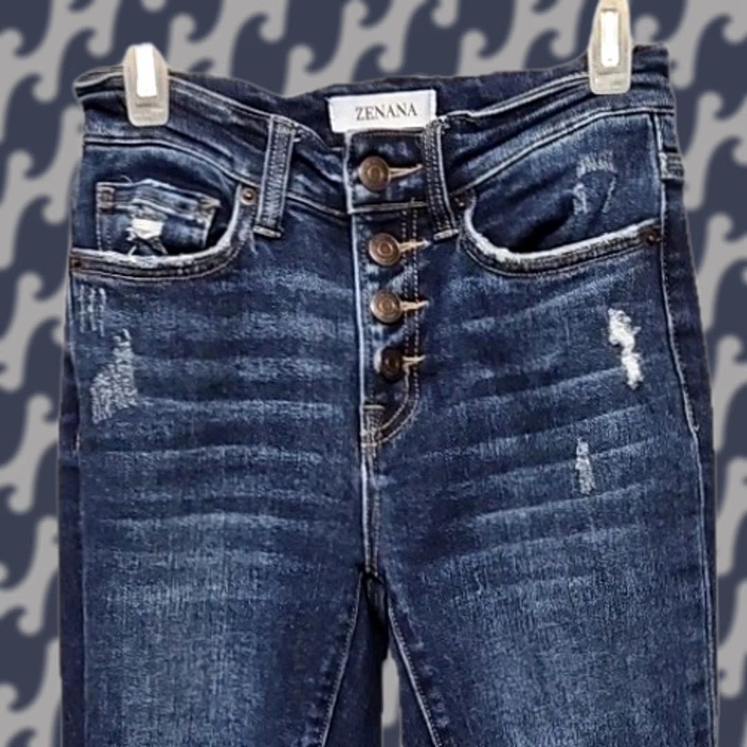Vintage Zenana Boot Cut Jeans Womens Size 24 Denim Stretch Distressed Mid Rise Blue 30 in Inseam Jeans Women`` Size 42" / US 20 - 1 Thumbnail