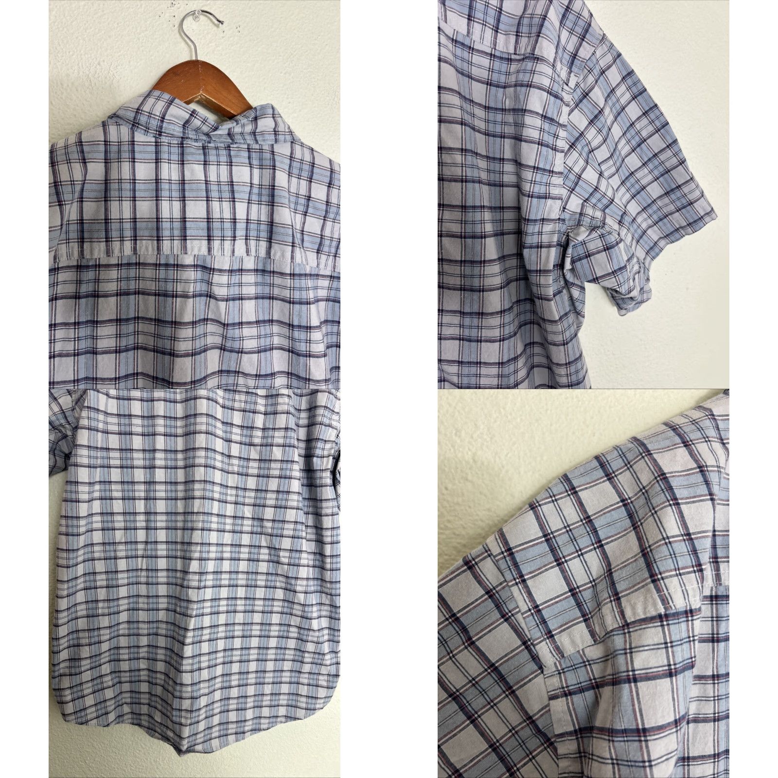 Vintage Noble Outfitters Mens XXL Short Sleeve Pearl Snap Shirt Blue Plaid Cotton Shirt Size US XXL / EU 58 / 5 - 9 Thumbnail