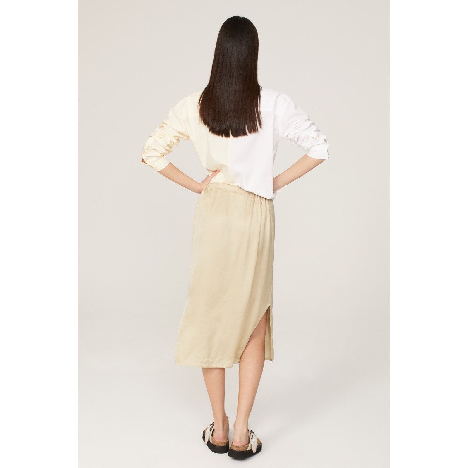 DONNI. RTR Donni Sz S/M Beige Satin Silky Cinch Slip Midi Skirt Size 27" / US 4 / IT 40 - 3 Thumbnail