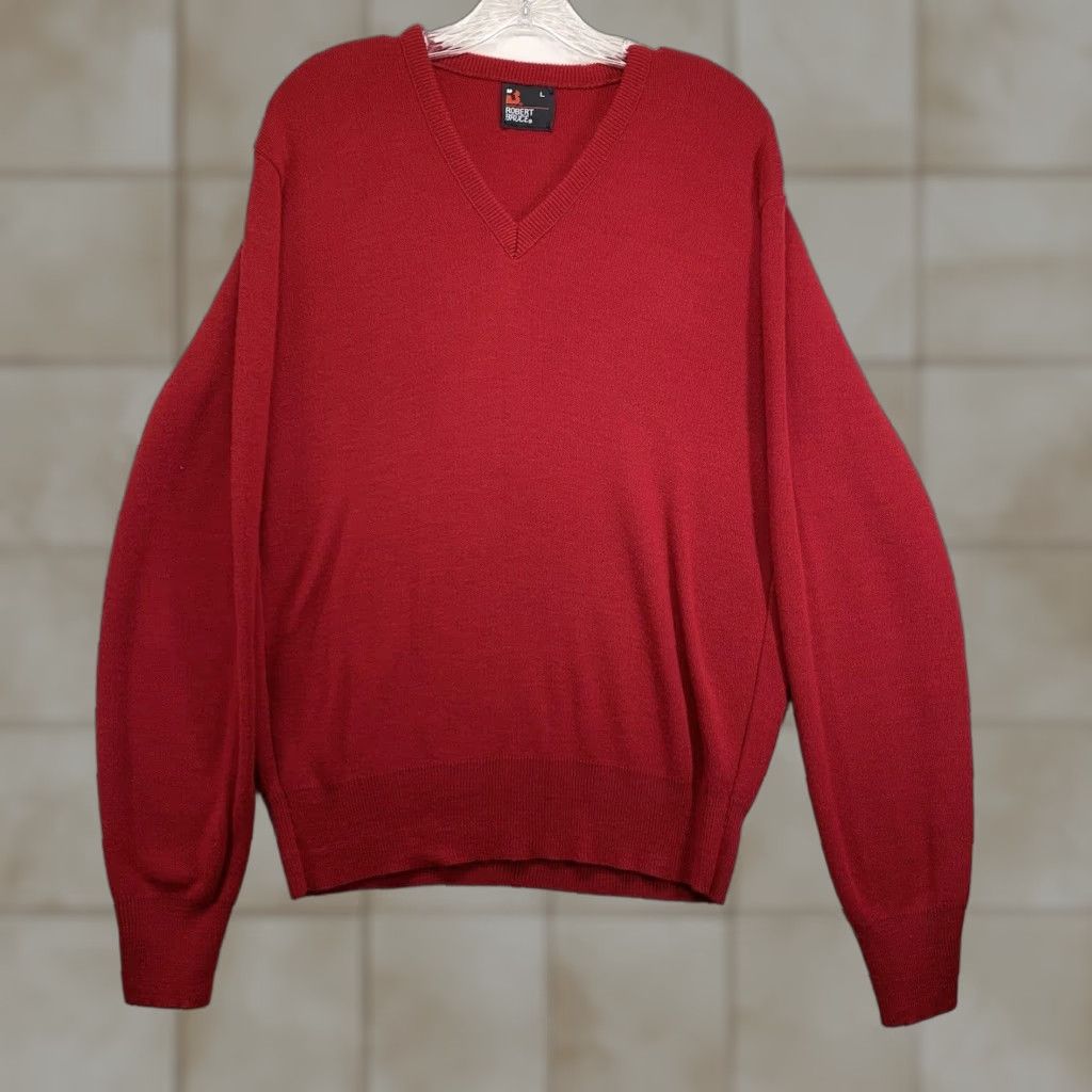 Vintage VINTAGE Robert Bruce Mens Jumper L V-Neck Knit Red 70s 80s 90s Retro Golf USA Pullover Solid Long Sleeve Light Weight Size US L / EU 52-54 / 3 - 1 Thumbnail