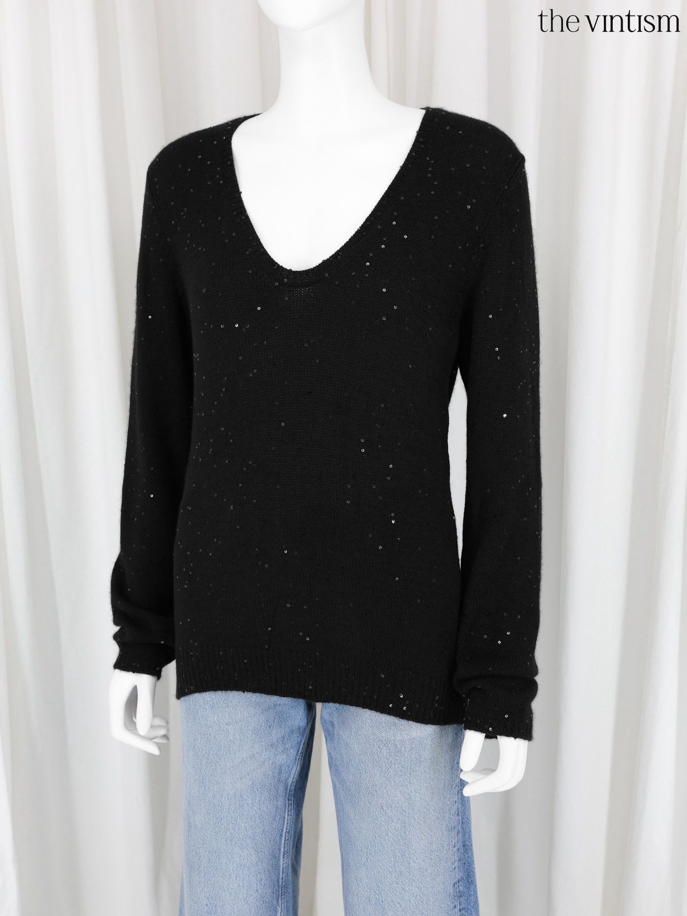 Brunello Cucinelli Brunello Cucinelli Cashmere & Silk Sequined V-Neck Sweater Size XXL / US 16-18 / IT 52-54 - 3 Thumbnail
