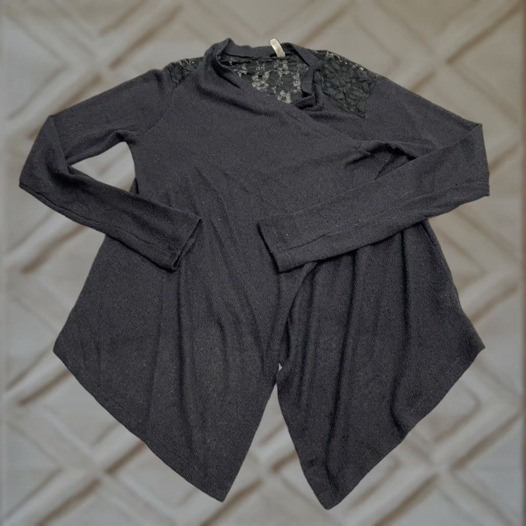 Vintage Banana Lemon Cardigan Sweater Womens Small Black Lace Open Wrap V-Neck Casual Stretch Knit Size S / US 4 / IT 40 - 1 Thumbnail