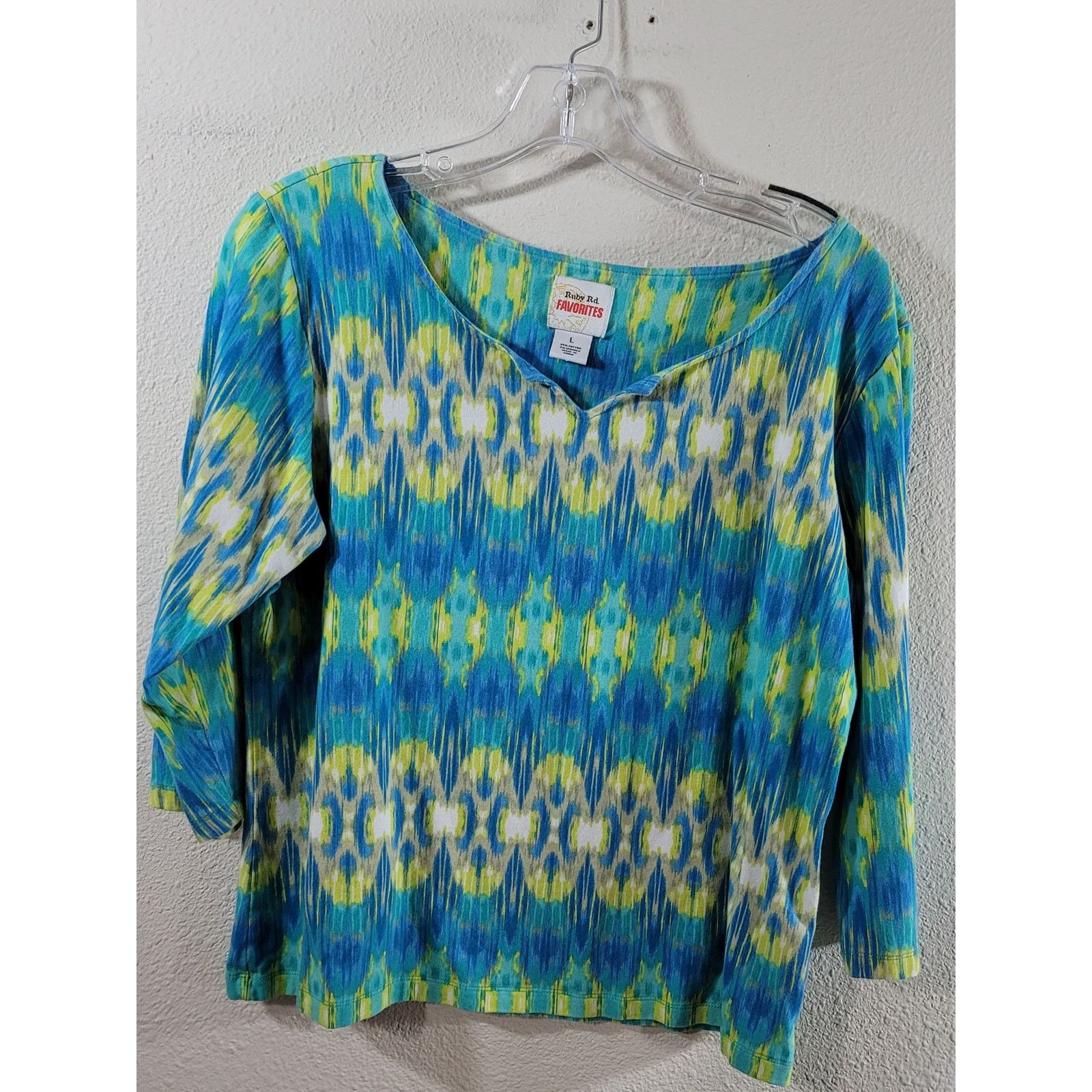 Other Ruby Rd. Blue Yellow White Abstract Print V Neck Top Large Size L / US 10 / IT 46 - 5 Thumbnail
