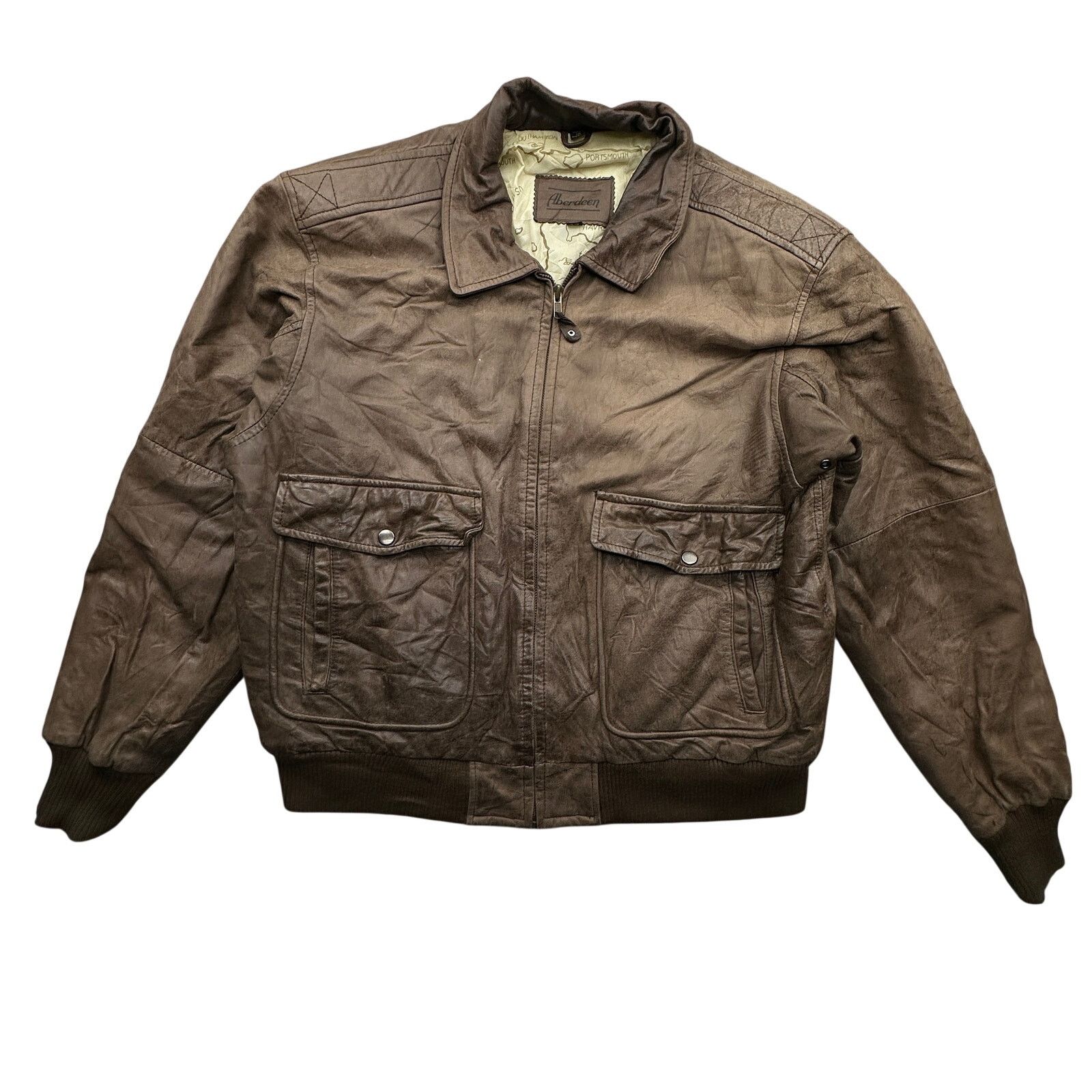 Vintage VTG Aberdeen Map Lined Bomber Leather Jacket Mens 42 Large Size US L / EU 52-54 / 3 - 1 Thumbnail