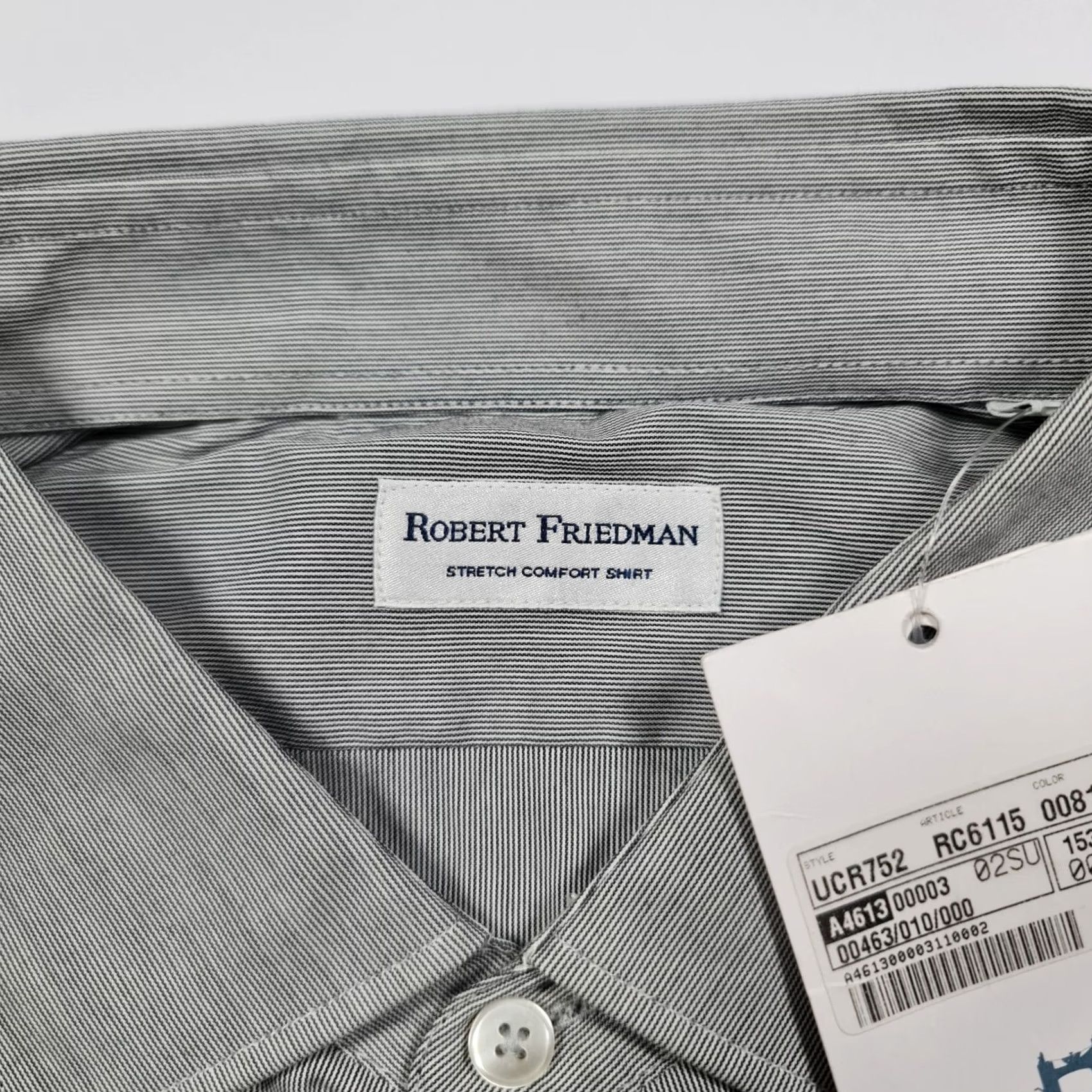 Vintage Robert Friedman Mens Shirt Grey 2XL Button-Up Long Sleeve Collared Knit Stretch Casual Formal Business Size US XXL / EU 58 / 5 - 4 Thumbnail