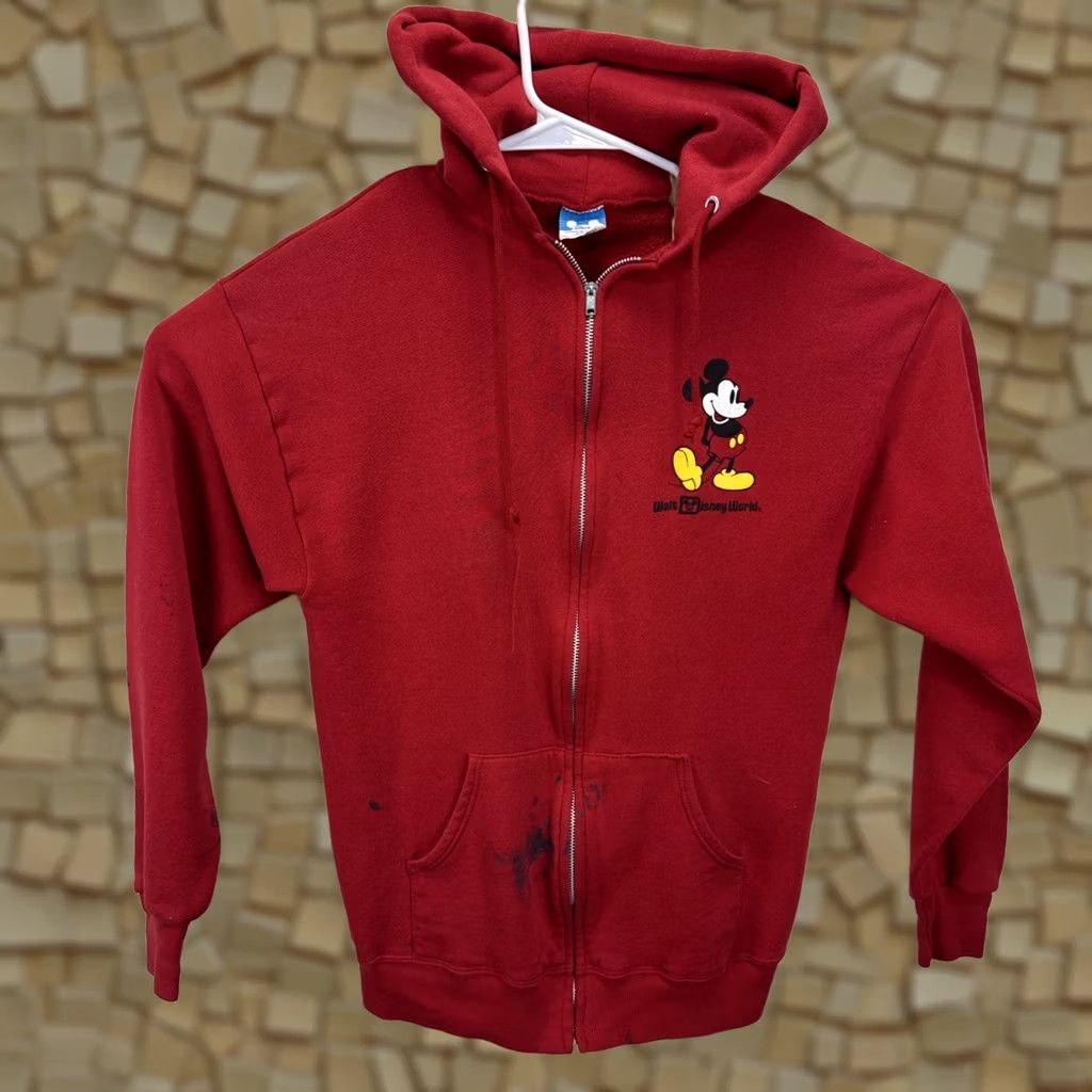 Disney VINTAGE Disney Mickey Mouse Zip Up Hoodie Red Large 80s Distressed Full Zip Hooded Graphic Print Men L Red Disney Character Fashions Retro Carton Size US L / EU 52-54 / 3 - 1 Thumbnail