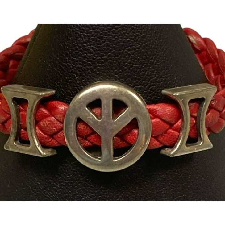 Other Argentos Red Braided Leather Bracelet With Silver Peace Sign Size ONE SIZE - 3 Thumbnail