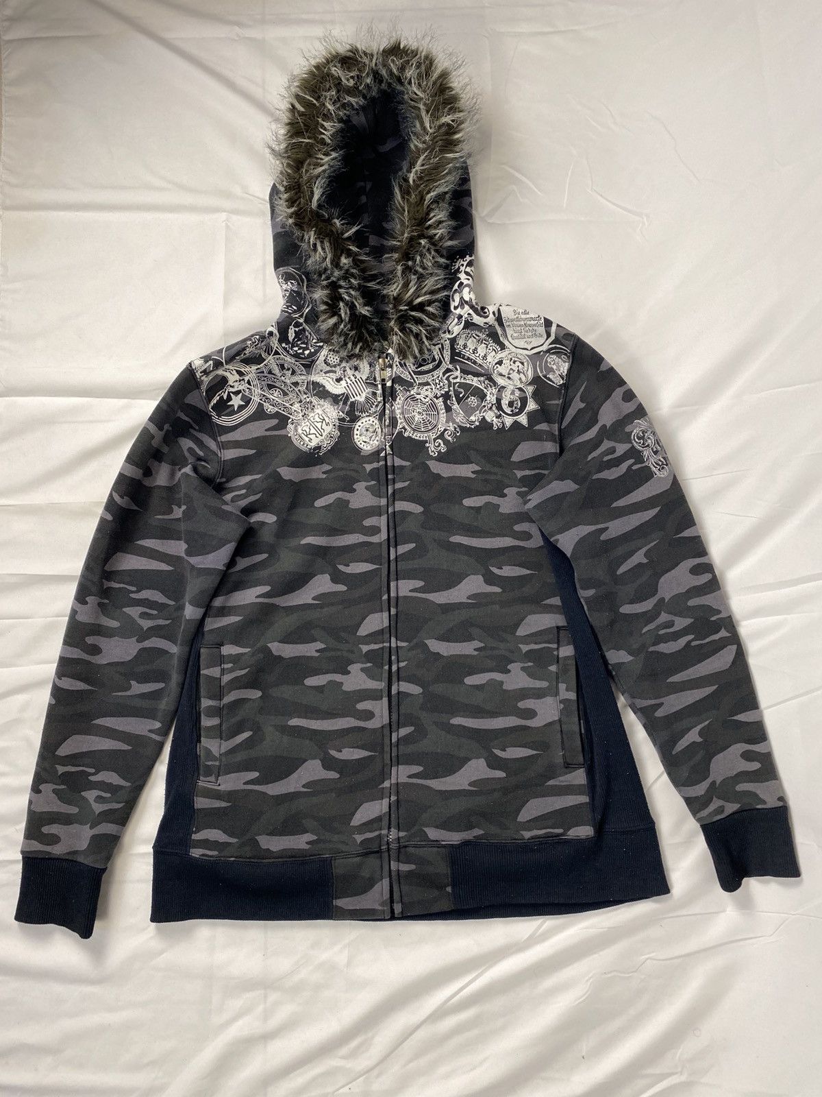 If Six Was Nine Rare 🔥 Splendid Satisfaction Camo Zip Fur Hoodie Punk Style Size US L / EU 52-54 / 3 - 5 Thumbnail