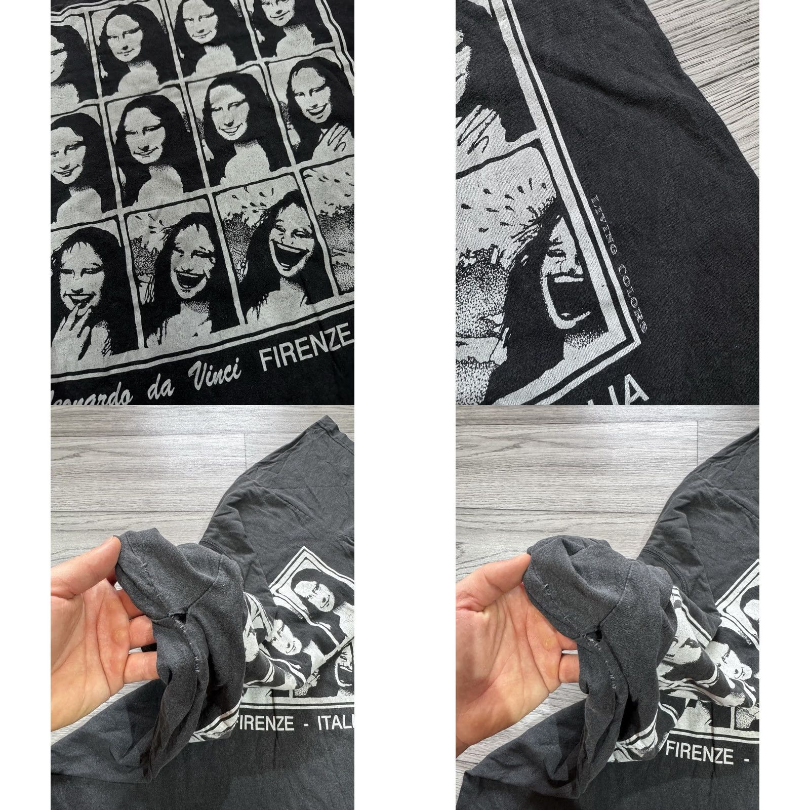 Vintage Mona Lisa Laughing Funny 12 Faces Leonardo Da Vinci Black T-Shirt Size M Size US M / EU 48-50 / 2 - 9 Thumbnail