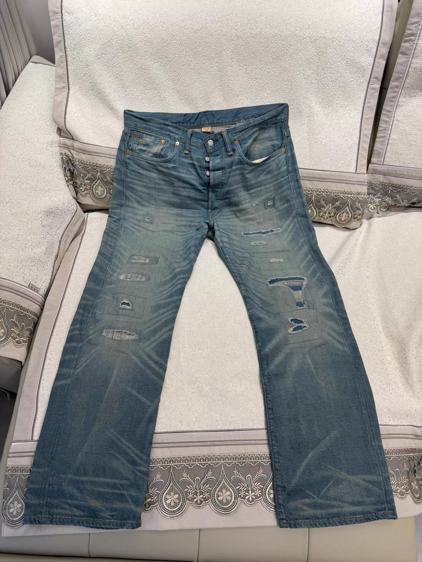 RRL Ralph Lauren DOUBLE RL Men's Blue Distressed Zipper Jeans 34x32 Size US 34 / EU 50 - 1 Thumbnail