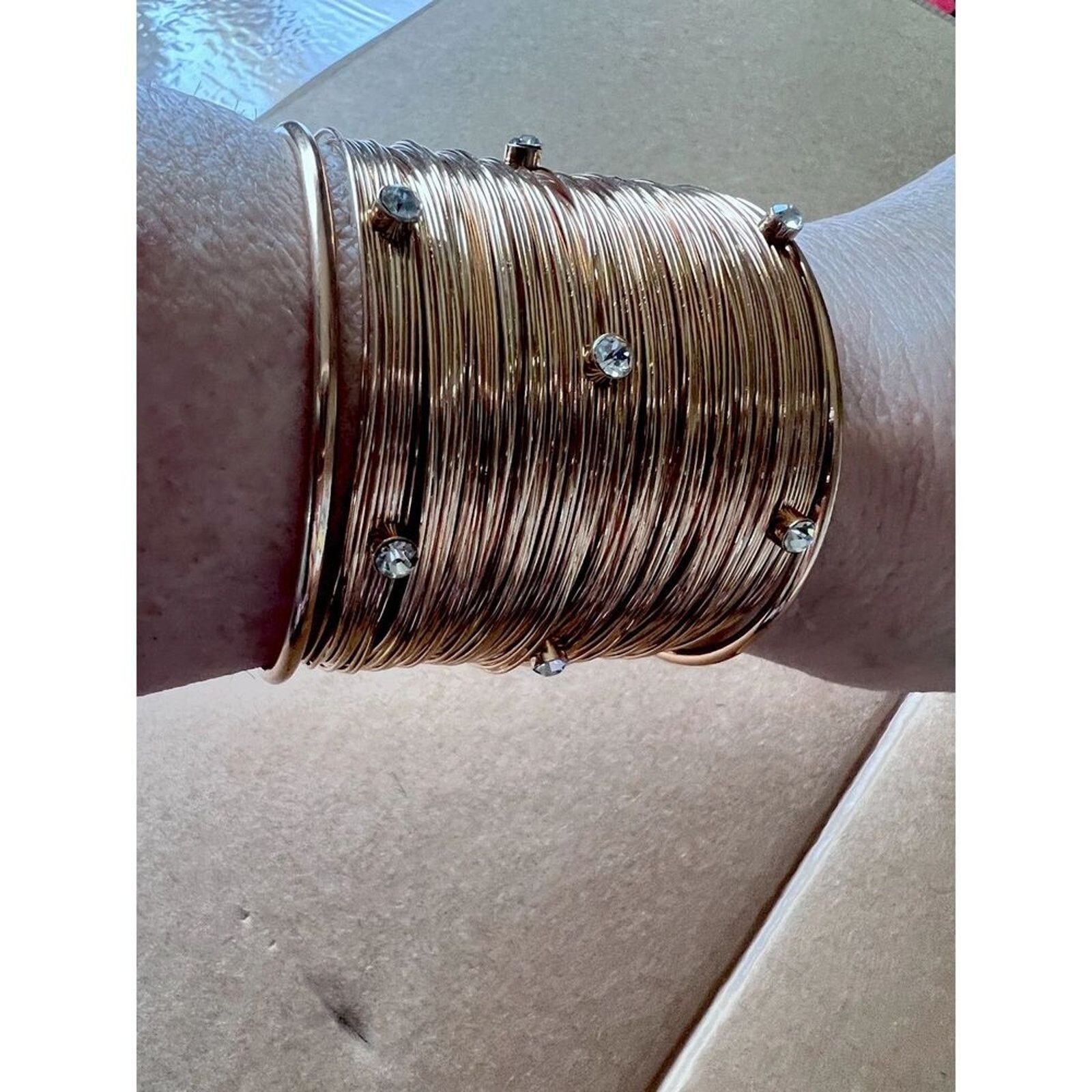 Other Gold Tone Wire Wrap Rhinestone Cuff Bracelet Bangle Size ONE SIZE - 2 Thumbnail