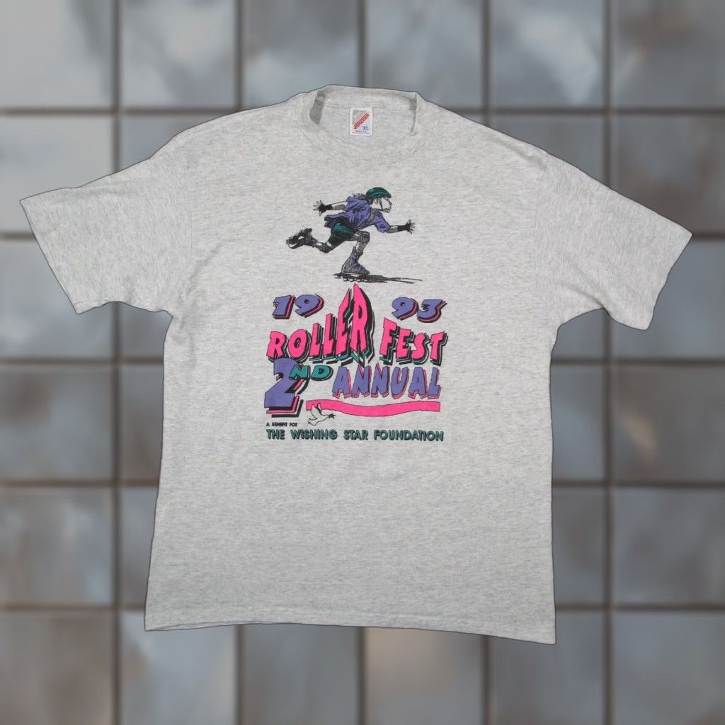 Jerzees Vintage Jerzees 1990s Roller Fest 1993 Men's XL Gray 50/50 Heavyweight Crew T-Shirt Graphic Double-Sided N/A Size US XL / EU 56 / 4 - 1 Thumbnail